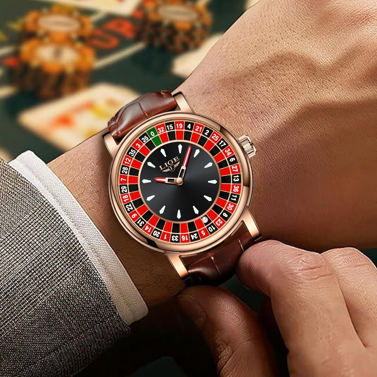 SACOSDING Roulette Wheel Watch Men Ball Waterproof Rose Gold Quartz