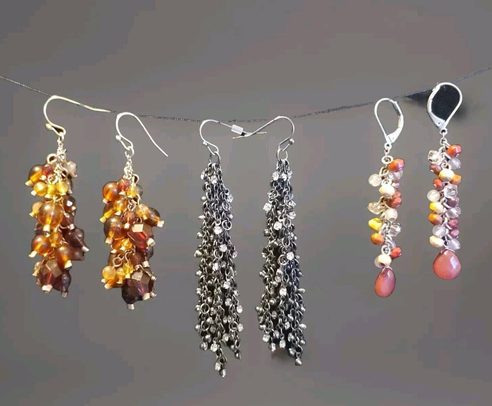 3 Beaded Dangle Drop Earrings Bohemian