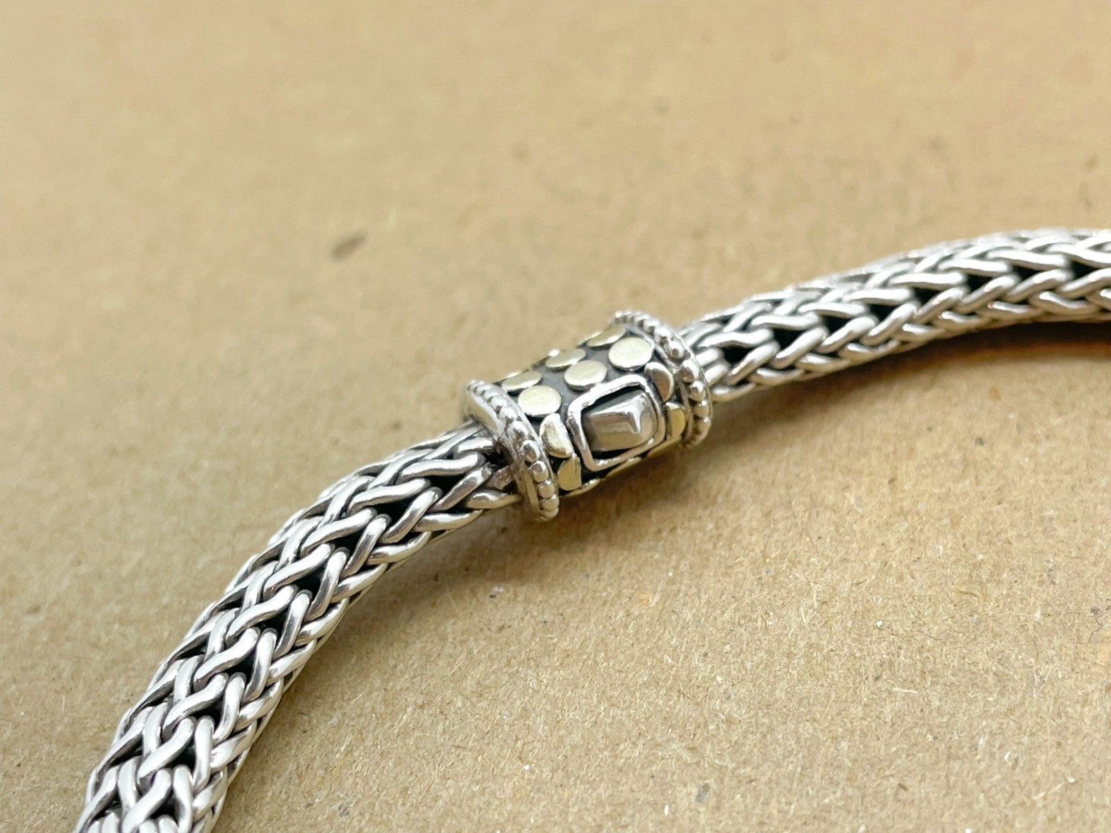 John Hardy Classic Wheat 5mm Silver Bracelet with 18K Gold Dot Clasp 7.75″