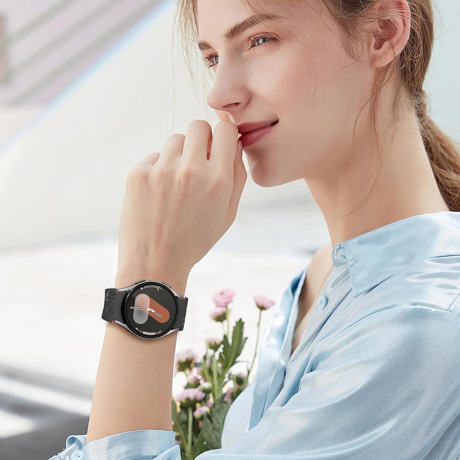 Flower Engraved Band for Samsung Galaxy Watch 7/6/5/4/FE 40mm 44mm/Galaxy Watch