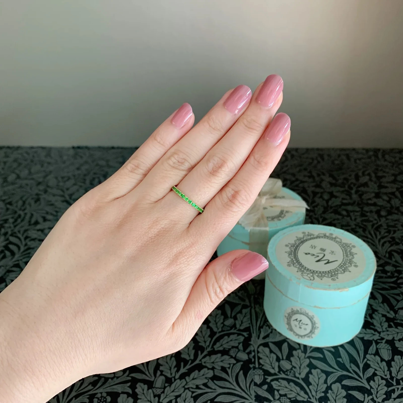 0.27ct Natural Demantoid Garnet 18K Gold Half Eternity Ring 【Made in Japan】