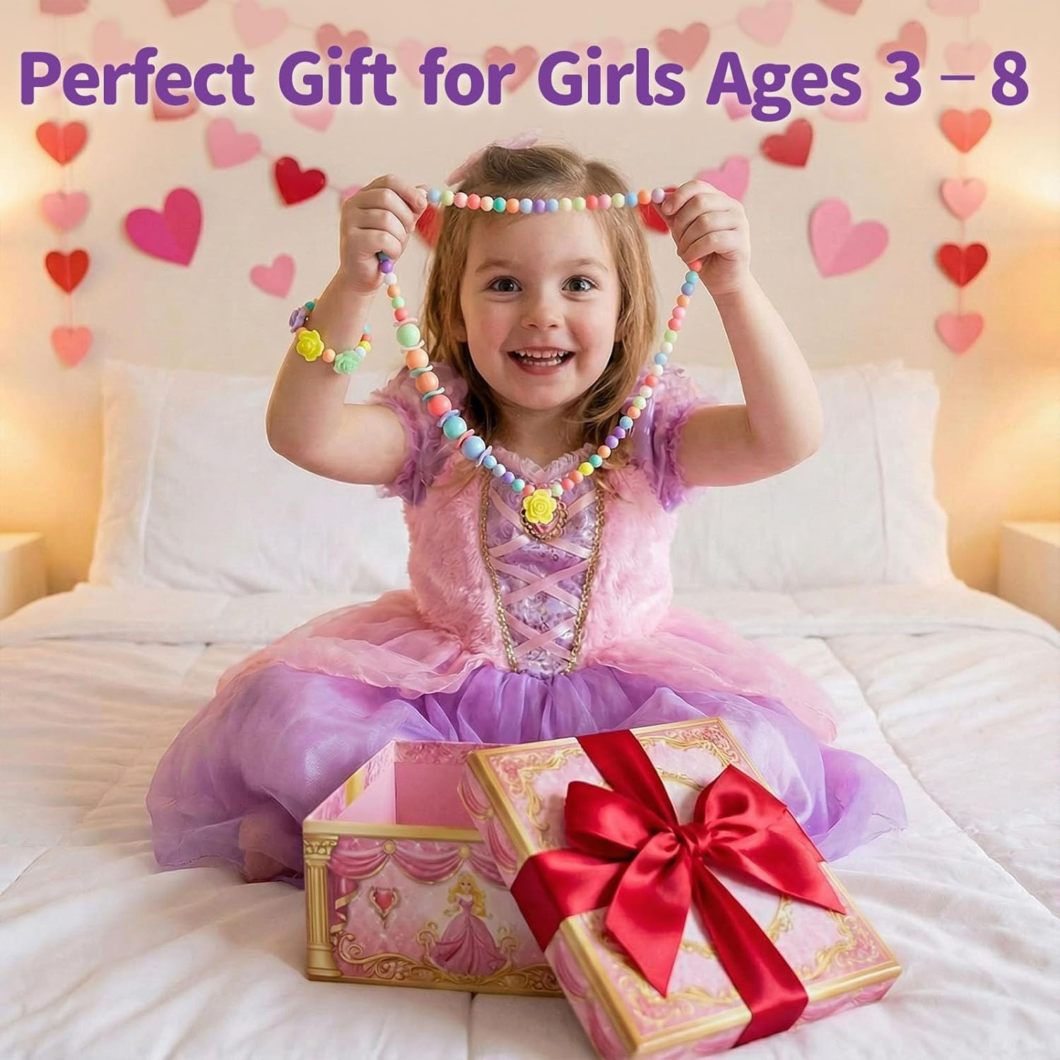 3 Sets Little Girls Necklace Bracelet Colorful Beads Play Jewelry for Toddlers