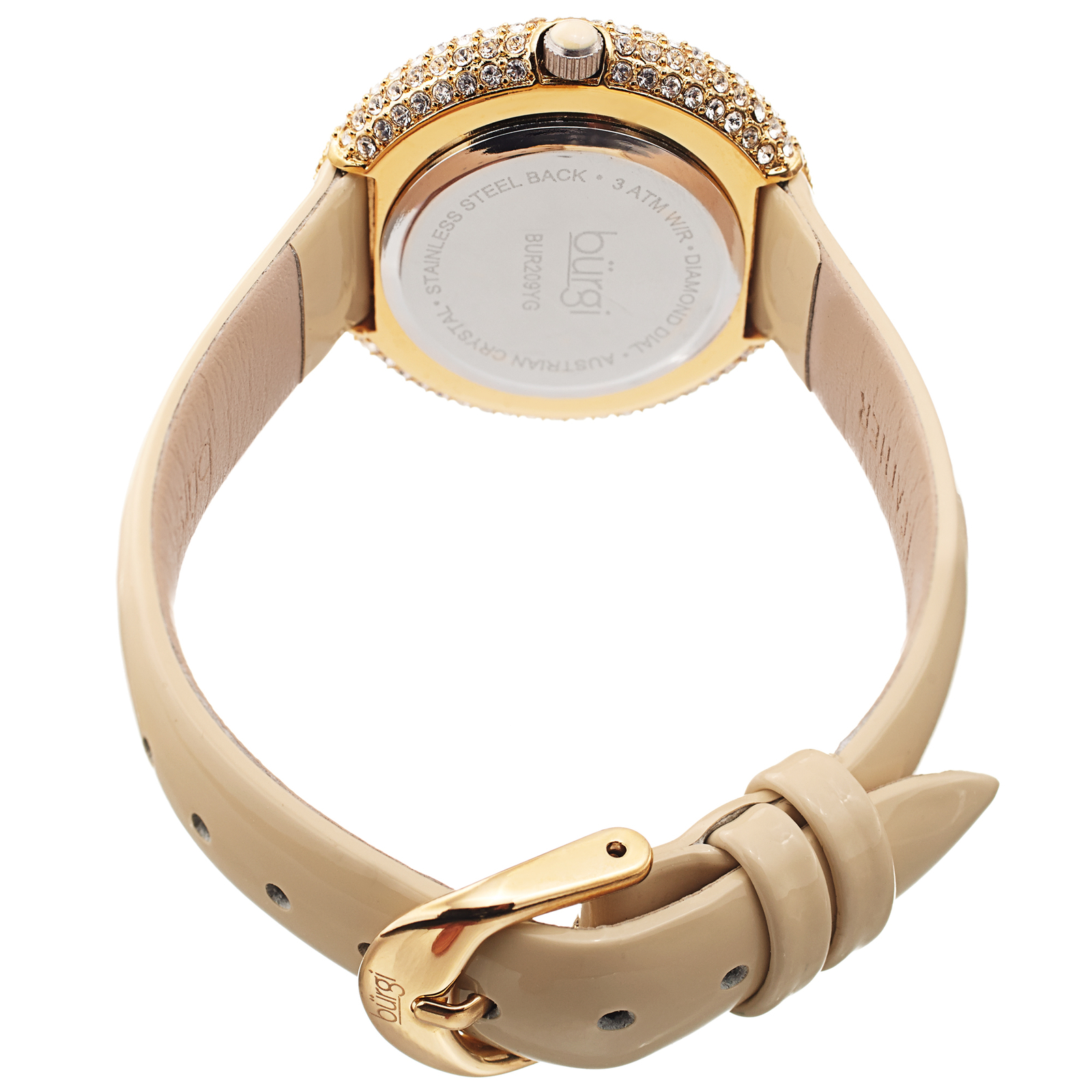 Women’s Burgi BUR209YG Swarovski Crystal Diamond Sparkle Blush Leather Watch