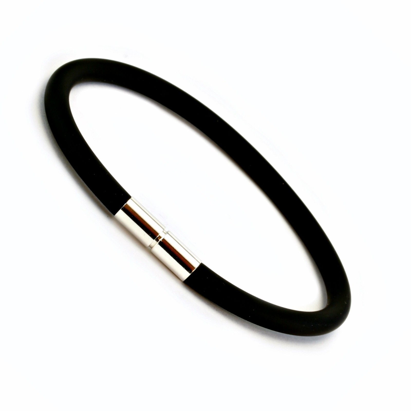 Men’s/Ladies Chunky rubber Bracelet–Sterling Silver Twist Clasp-5mm rubber Cord