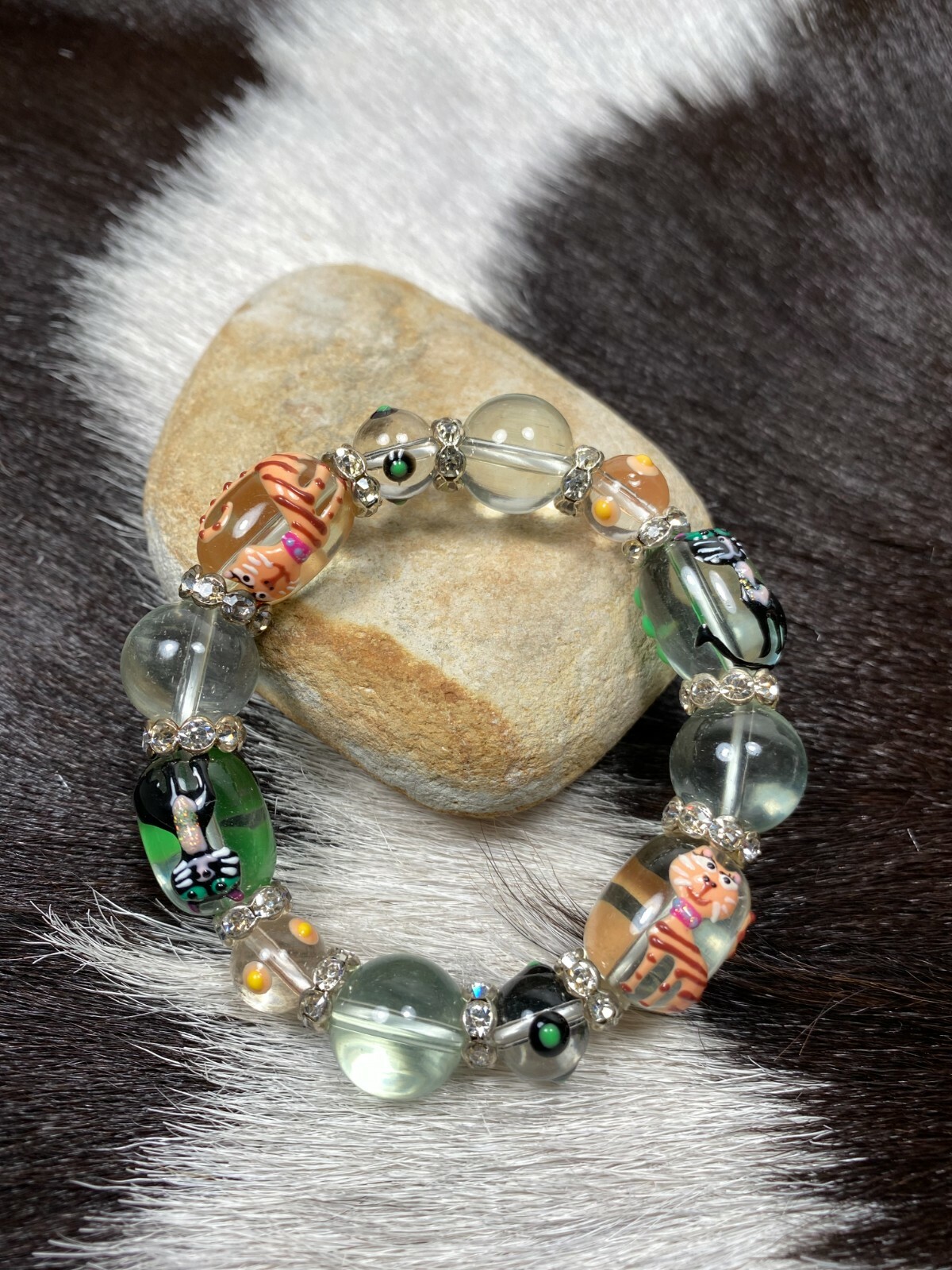 Cat Bracelets Princess Kitty Bracelet Lot of 4 Beaded Stretch Handmade Beaded