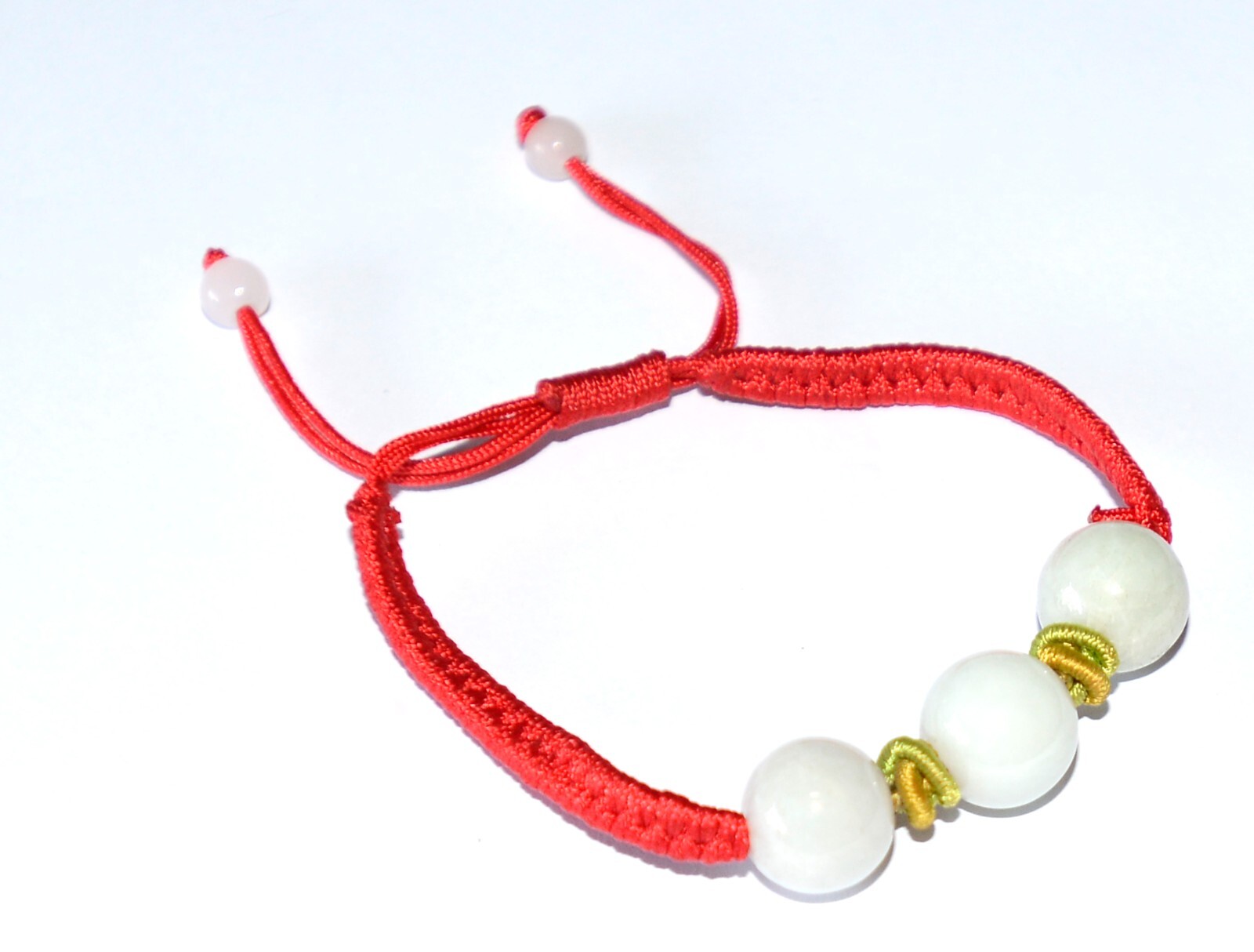 Macrame Friendship Adjustable Red Cord Feng Shui 3 Jade Beads Charm Bracelet