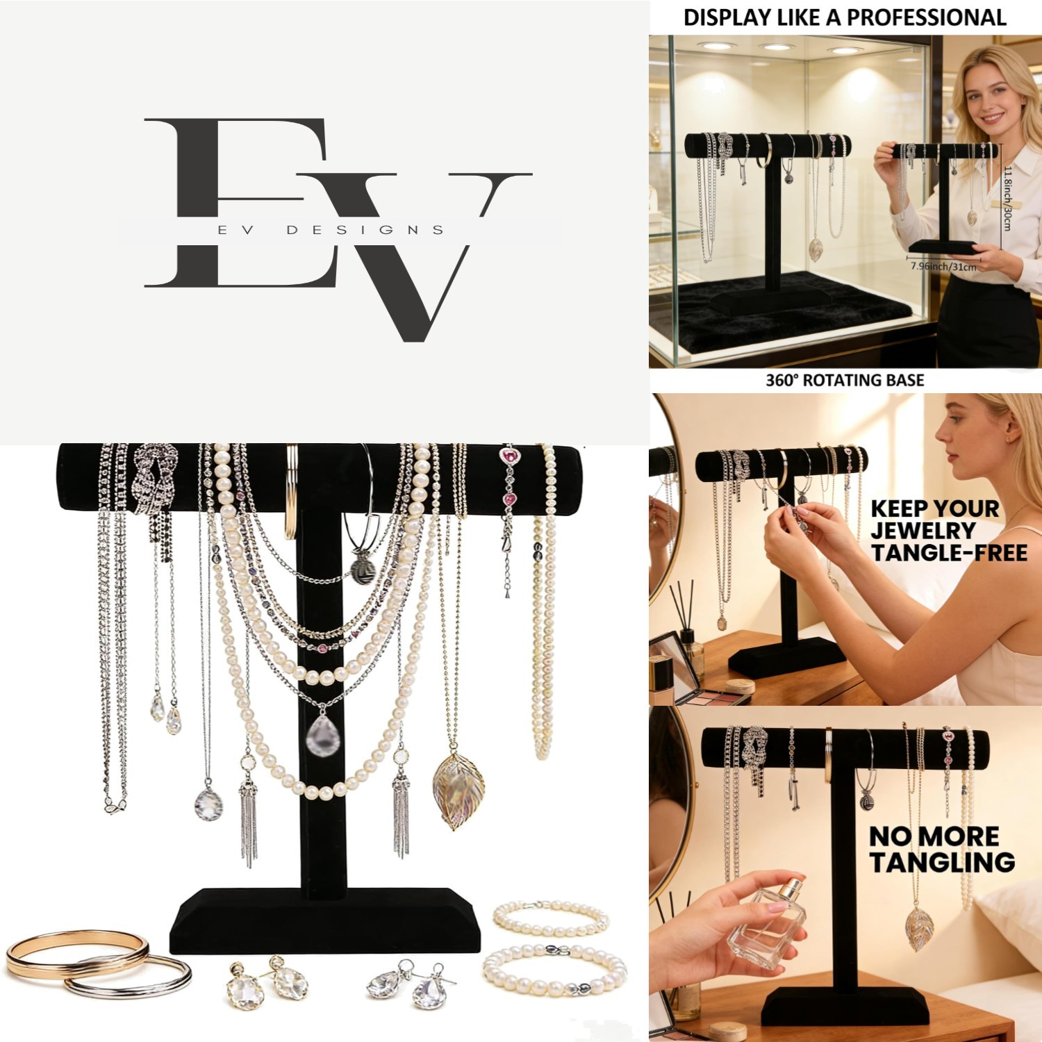 Compact Velvet T-Bar Jewelry Stand – Ideal for Home & Store Display Solutions