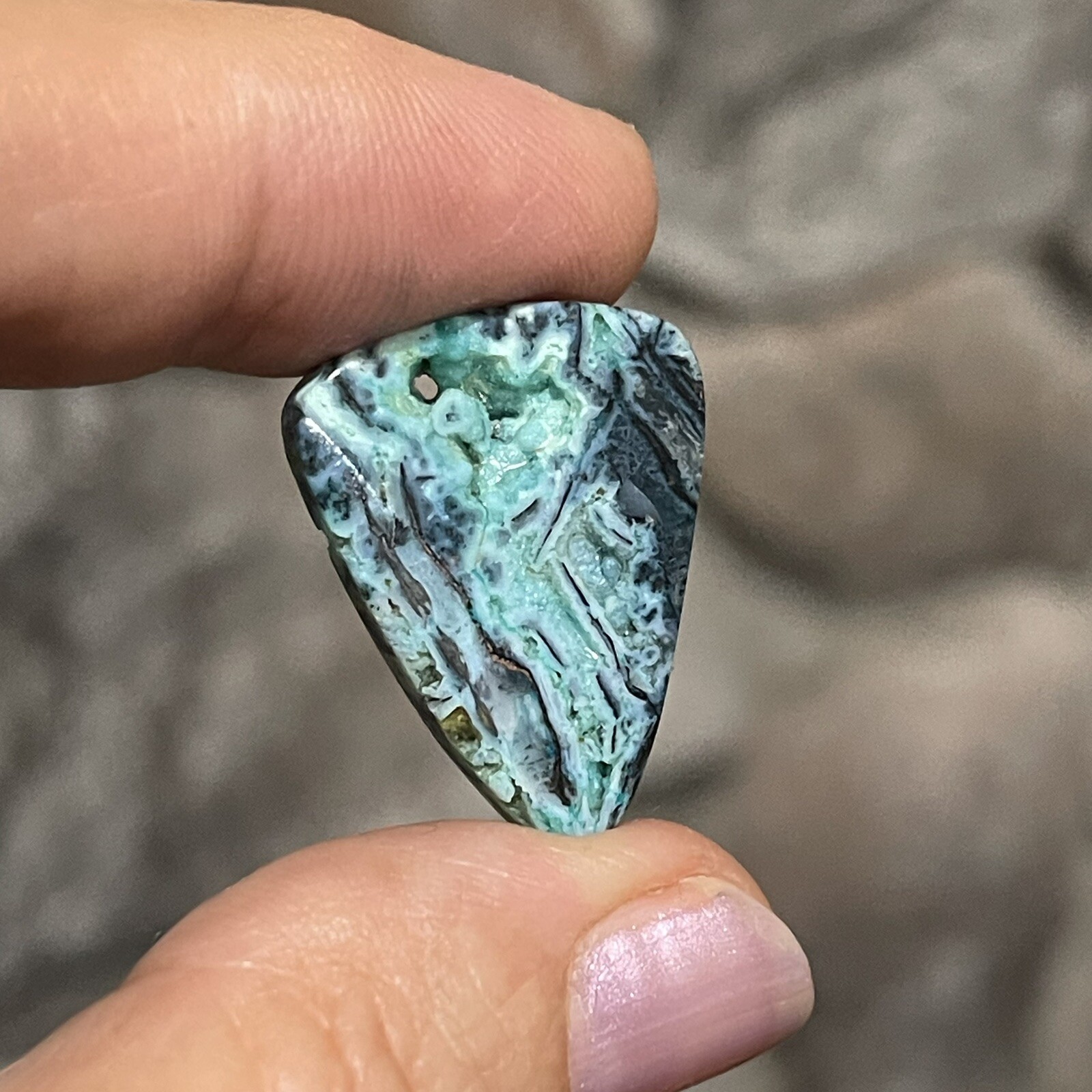 13.7ct 25×19.4×4.4mm Blue Opalized Wood Chrysocolla Triangle Cabochon Stone