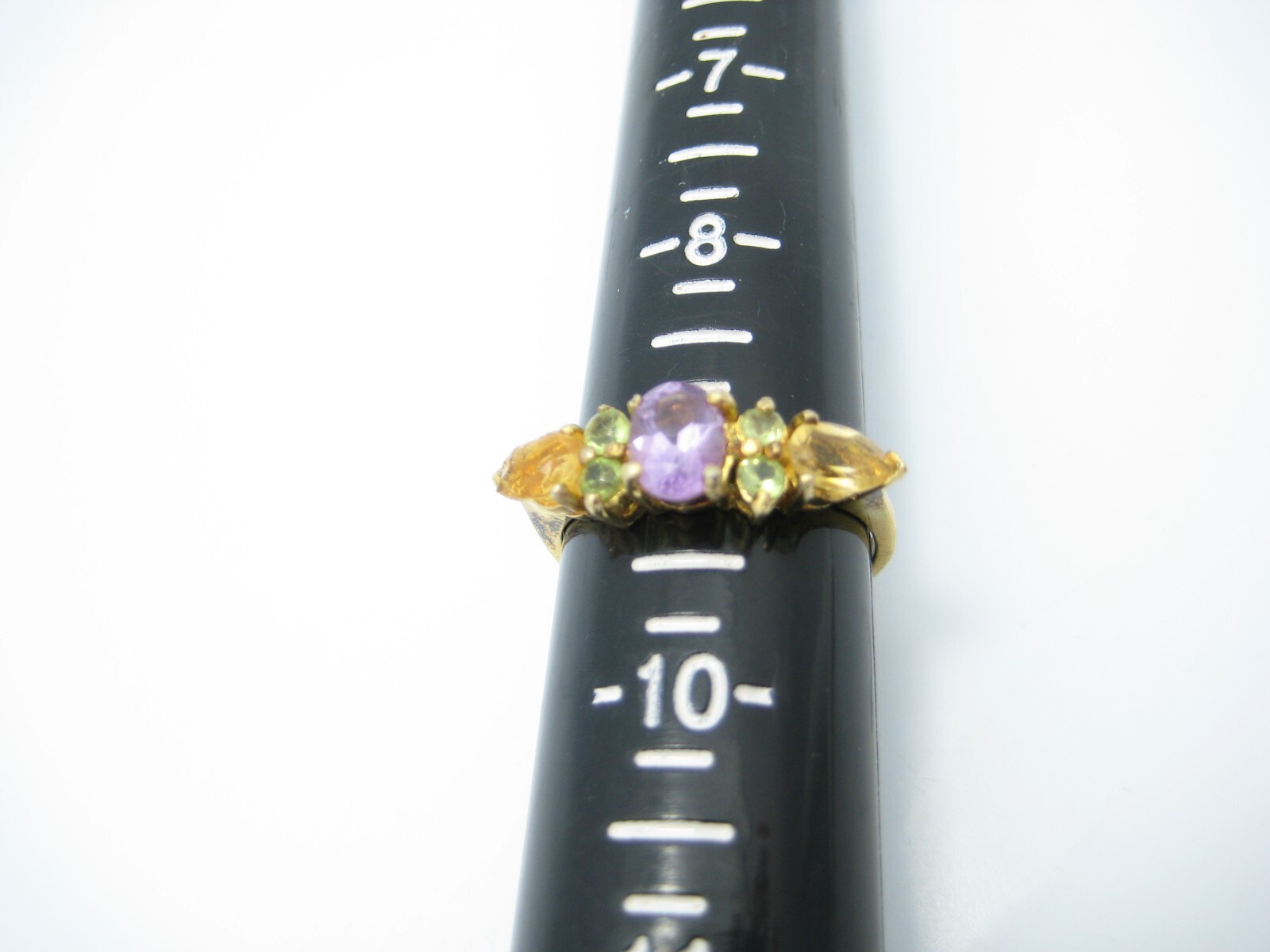 925 ND Sterling Silver Yellow Green Purple CZ 7.2mm Ring Size 9