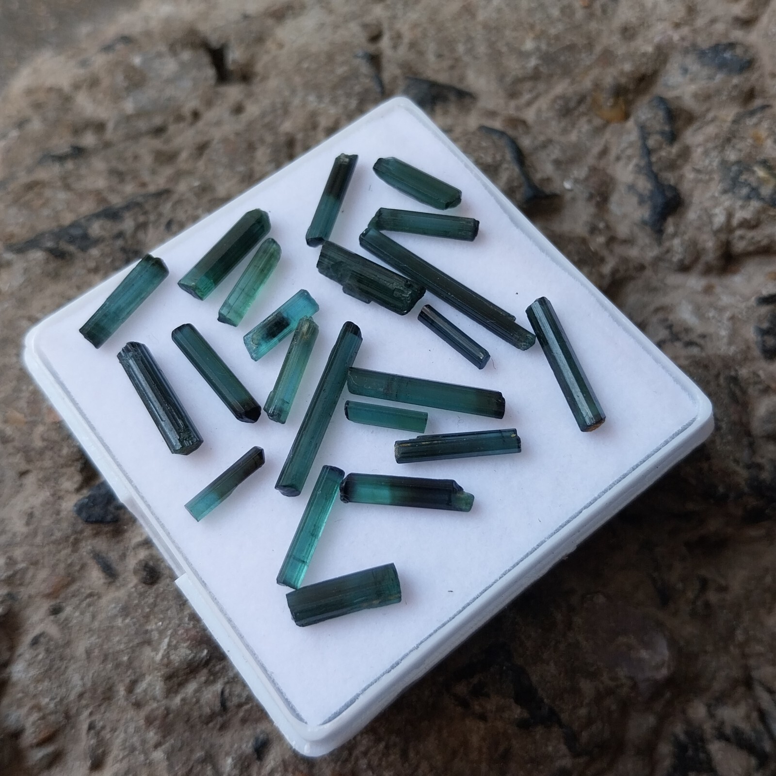 16 Cts Natural Deep Greenish Blue Tourmaline Pencil Rough 22 pcs
