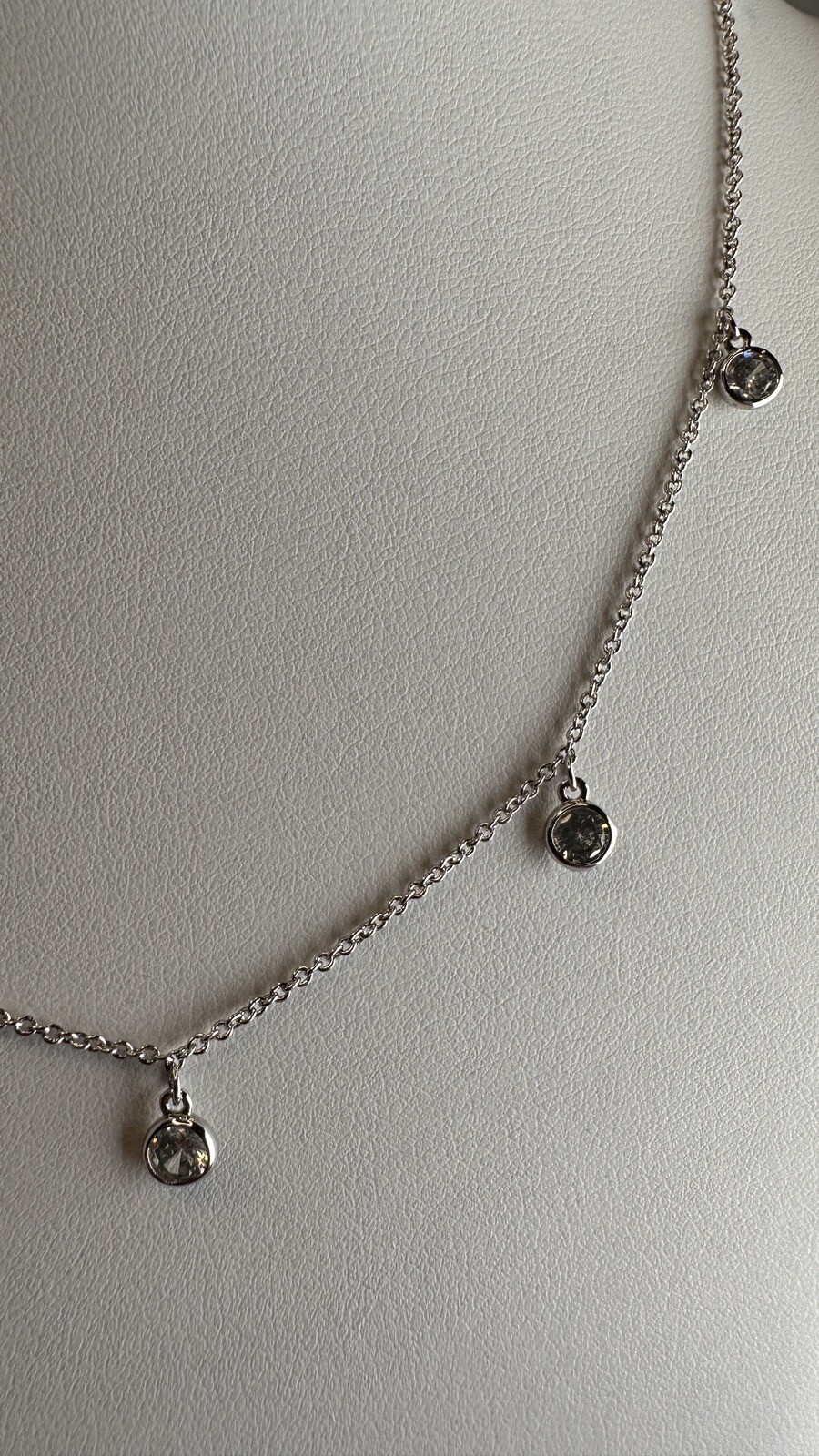 Sterling Station Necklace CZ Silver Tested Cubic Zirconia GM Golden Moon 17”