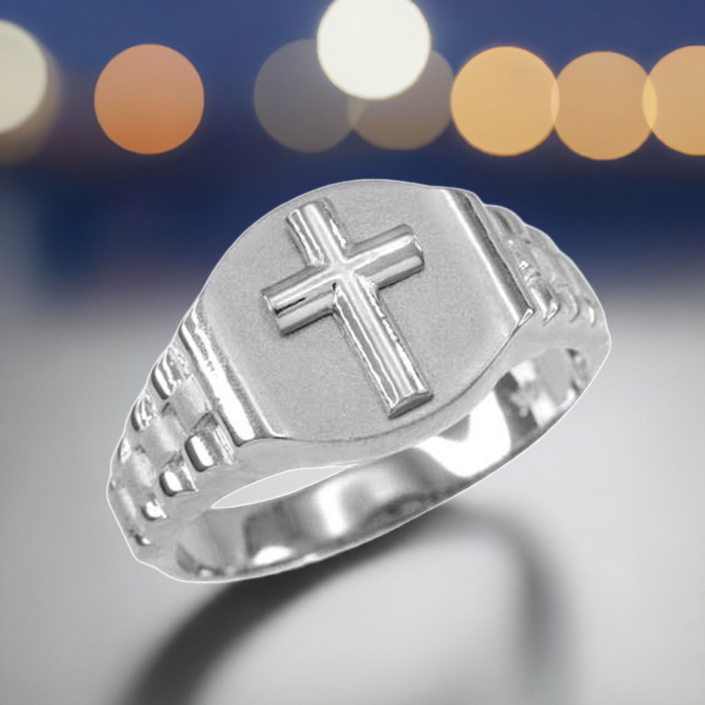 Sterling Silver Mens Signet Cross Ring