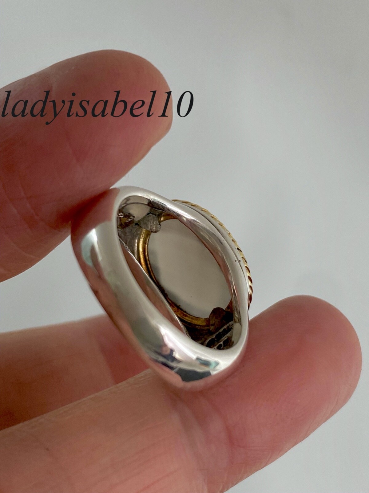 Sz. 6 David Yurman 18k Gold Silver Smokey Quartz Petite Ring w Pouch – Authentic