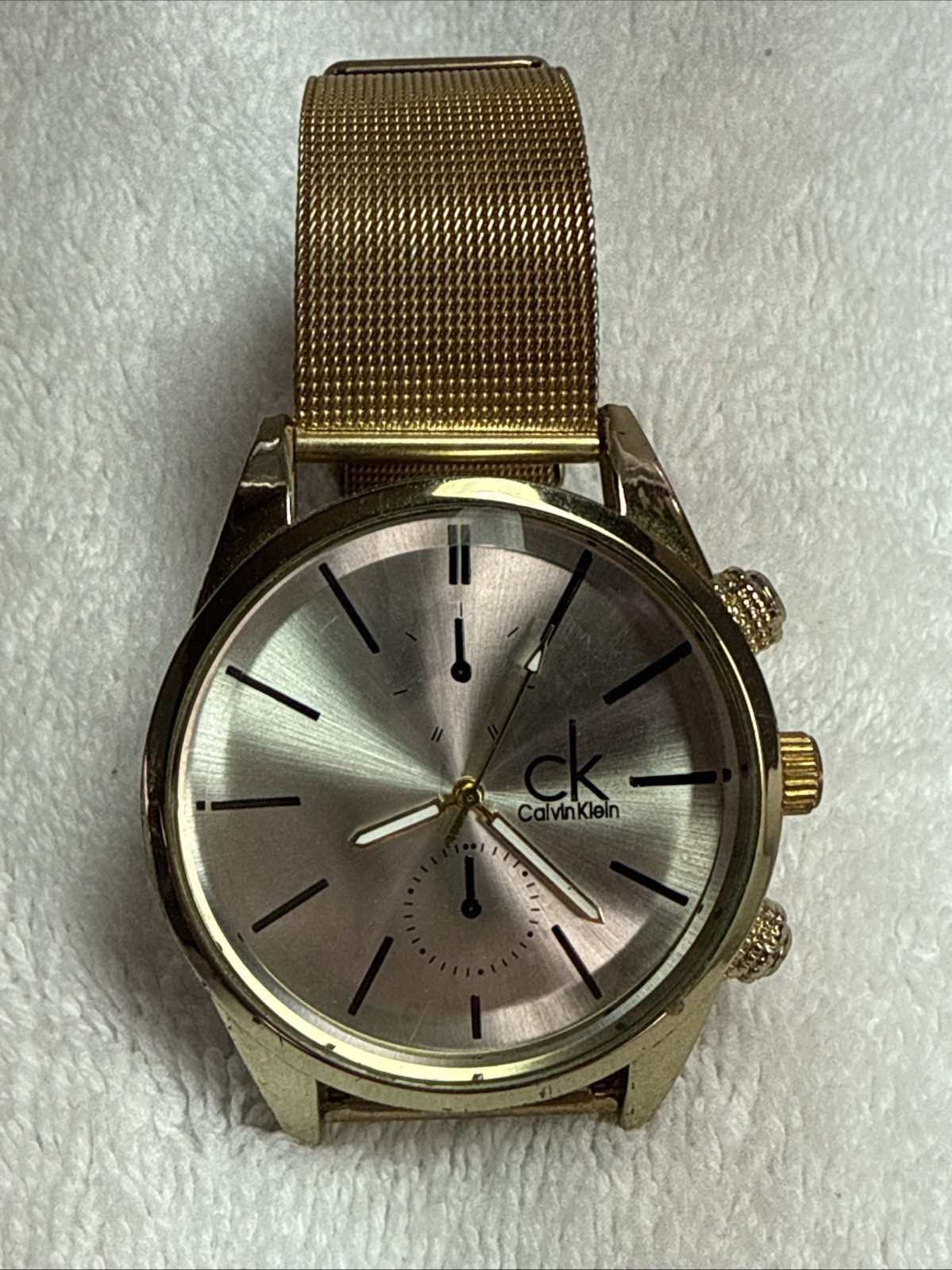 VTG Calvin Klein Men’s Quartz Chronograph-Style Watch Mesh Band Gold Tone – S1A