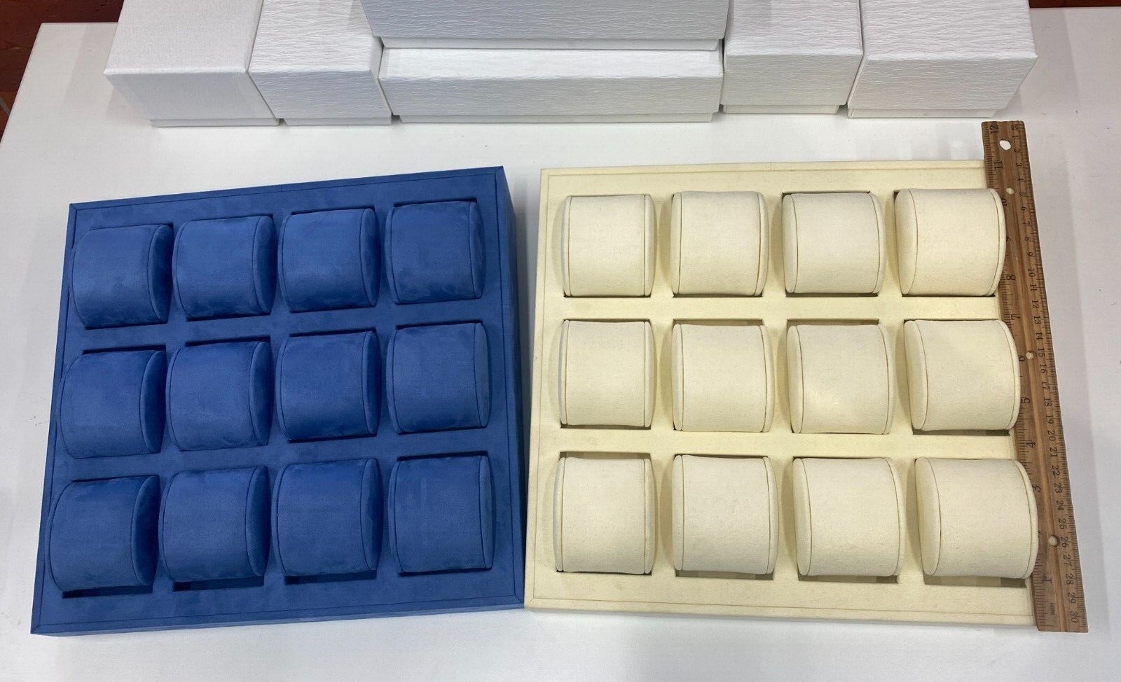 Khaki or Blue Watch Display 12 Slots Removable Pillows Smooth Soft Finish