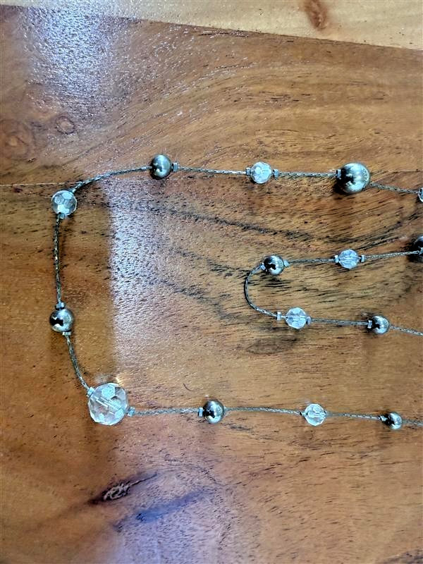 Long Clear Crystal Beaded Necklace Silver Tone Ball Beads Station Fashion Jewelr
