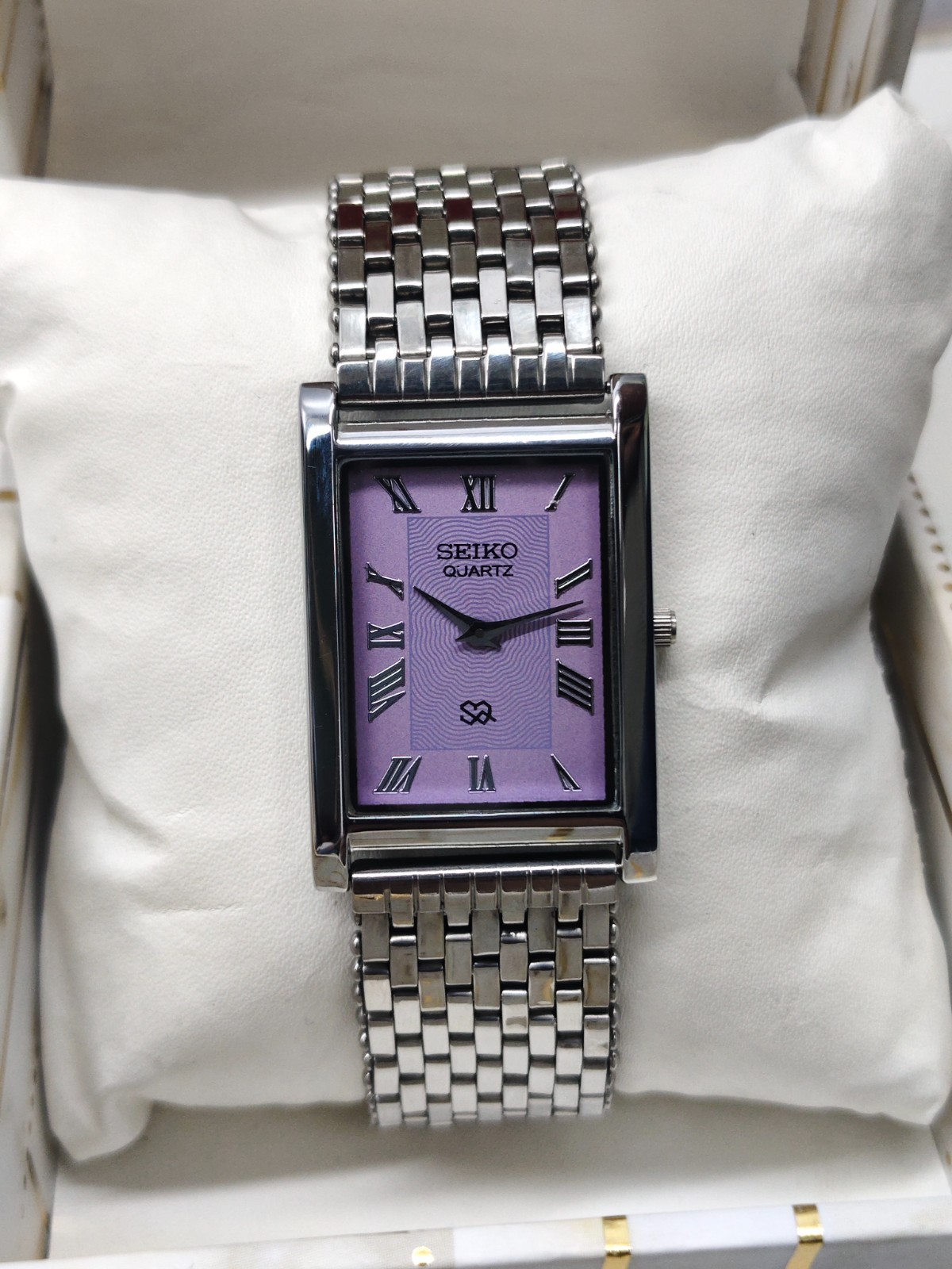 Vintage Refurbished Seiko Slim Tank Purple Quartz Japan Men s Wrist Watch