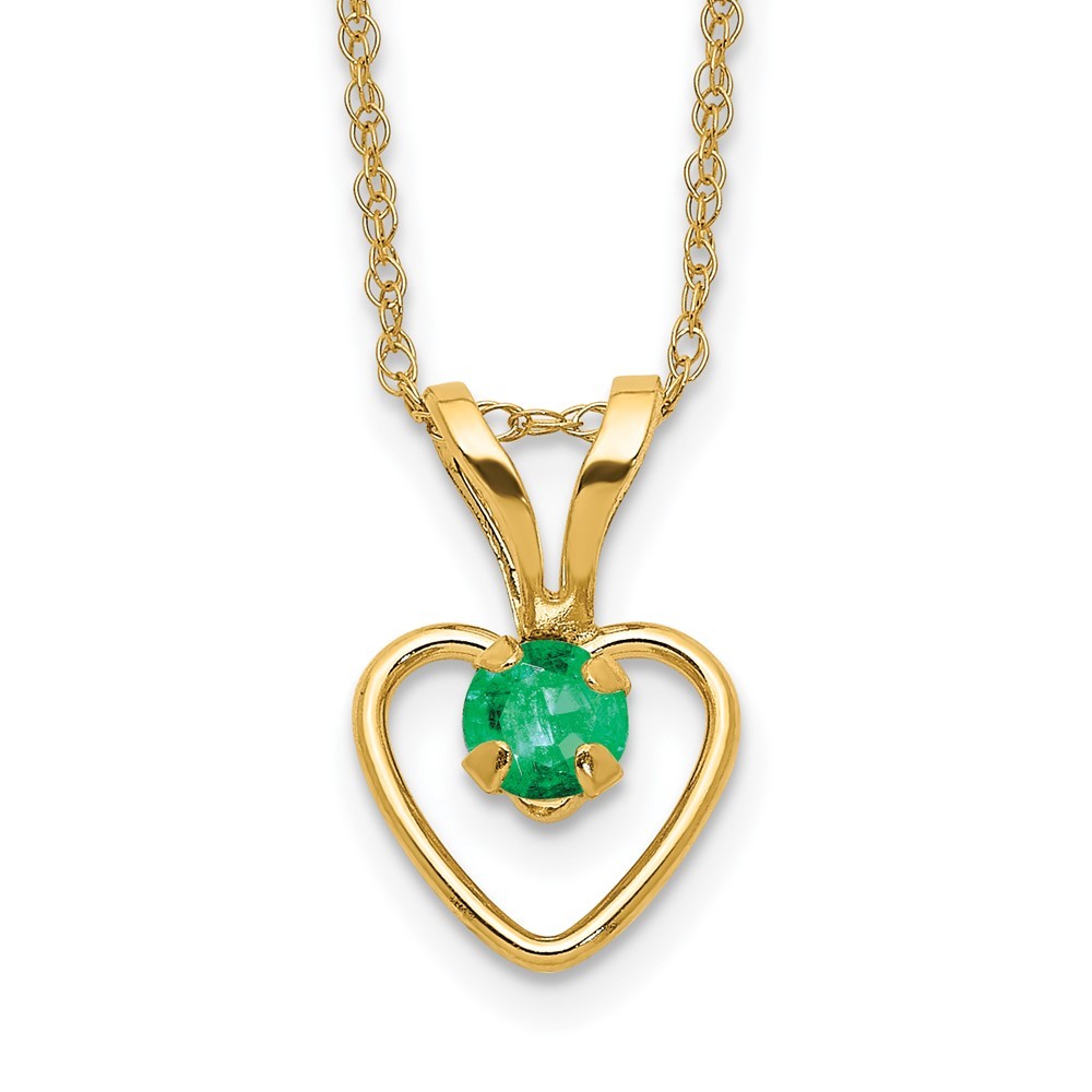 10k Yellow Gold 3mm Emerald Heart Birthstone Necklace 15″