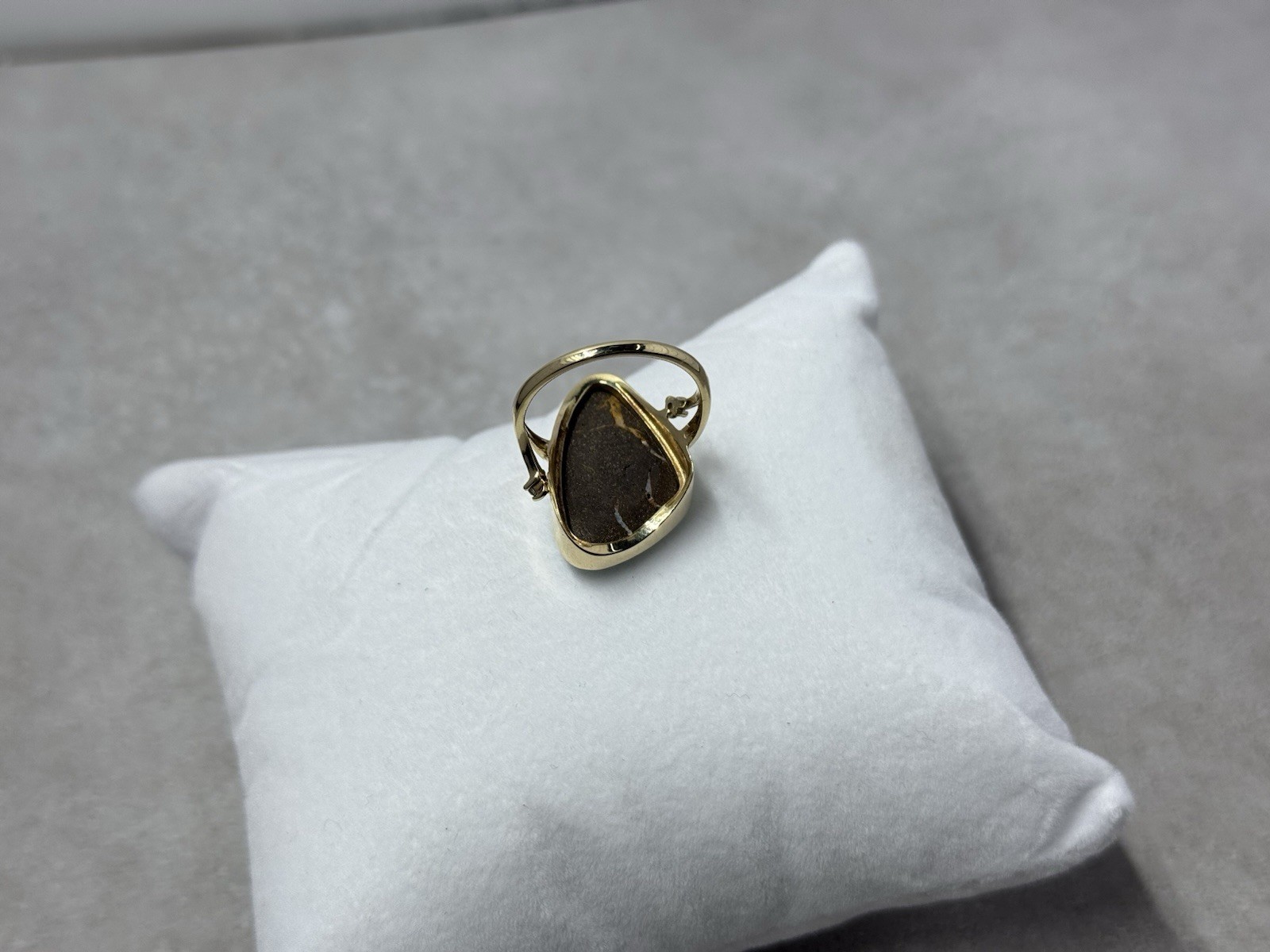 Natural Australian boulder opal with A 14k Gold ring And Diamonds. Ring size 8.