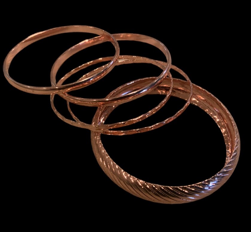 Rose Gold Bracelets Fashion Stackable Textured Smooth Bangles One Size Lot of 5