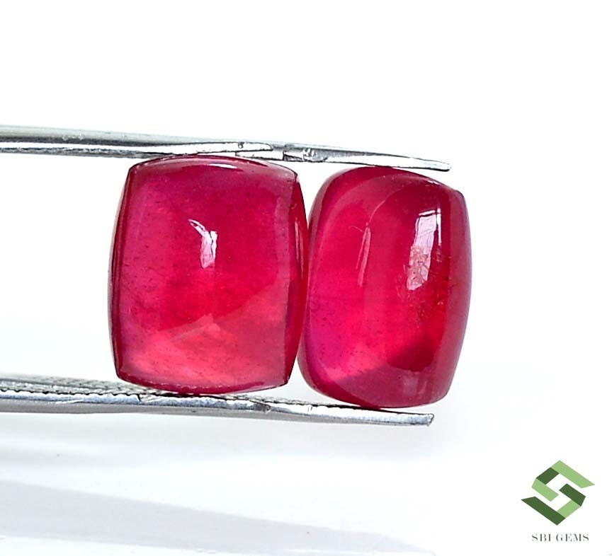11×9 mm Natural Ruby Cushion Sugar Loaf Cabochon Shape Pair 14.54 CTS Loose Gems