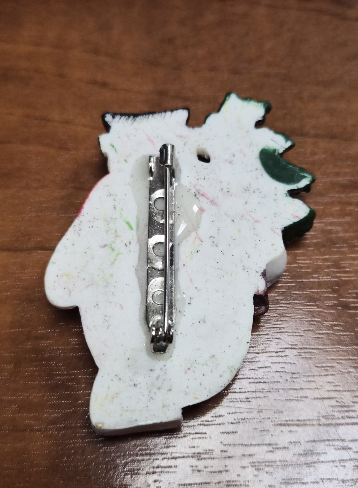Estate Decorative Christmas Holiday Snowman Holding a Tree & Bunny Pin / Brooch