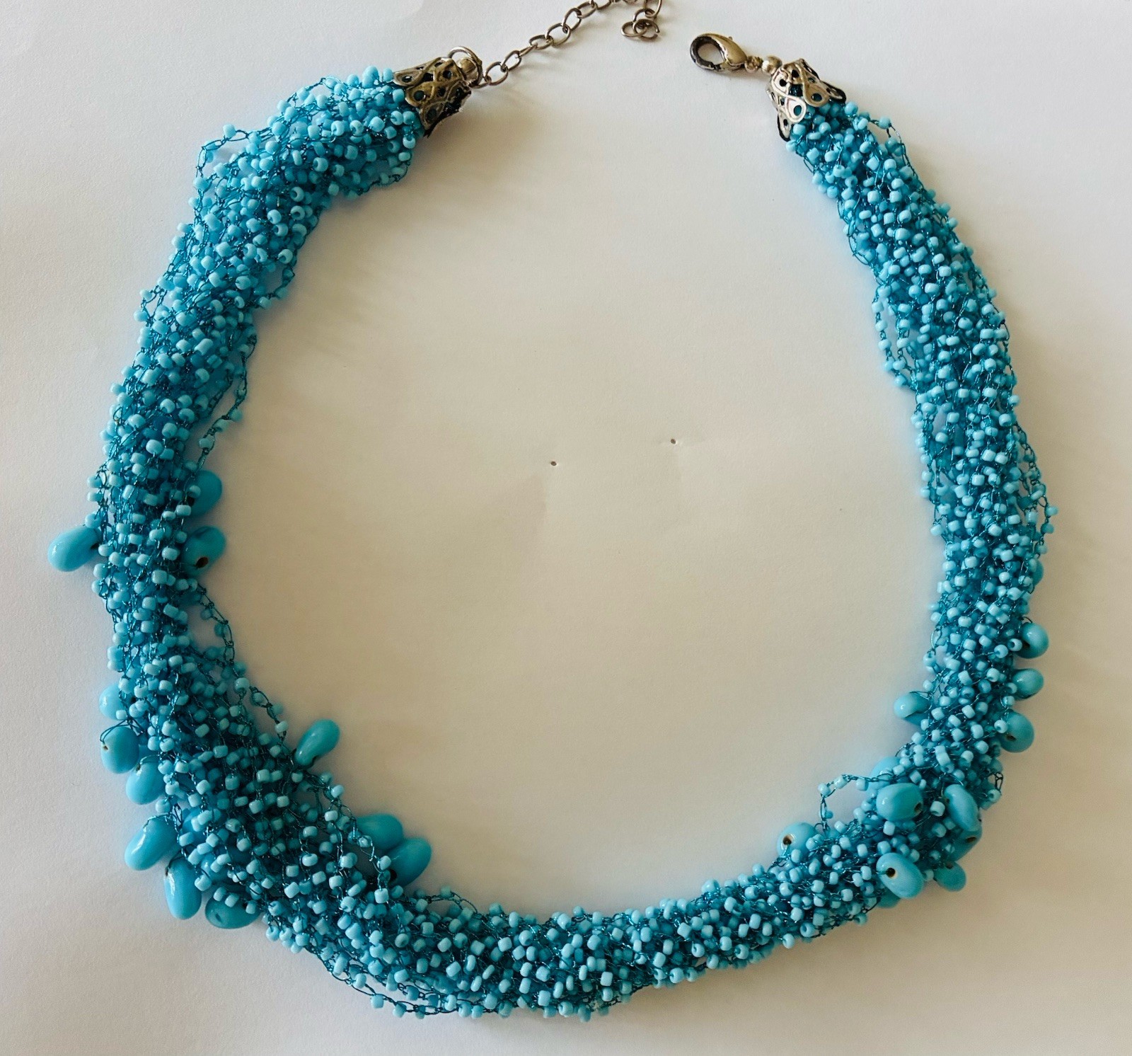 Blue Beaded Necklace, Adjustable Beads Chain, Blue Beads, Lobster Clasp
