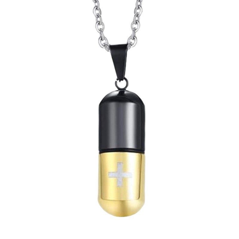 Medical Cross Pill Container Holder Stainless Steel Pendant Necklace Choker Gift