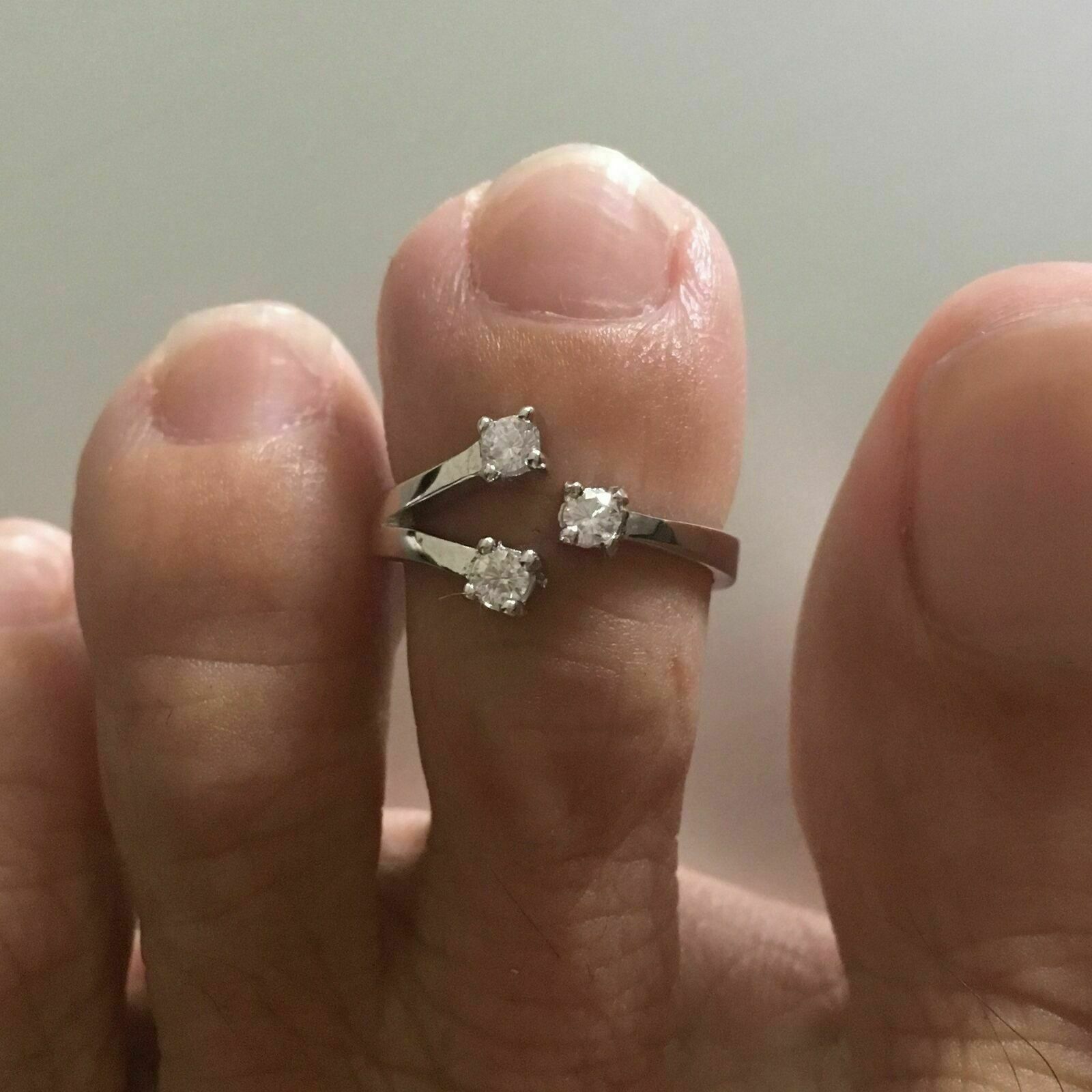 0.20Ct Round Simulated Three Diamond Adjustable Toe Ring 14K White Gold Plated