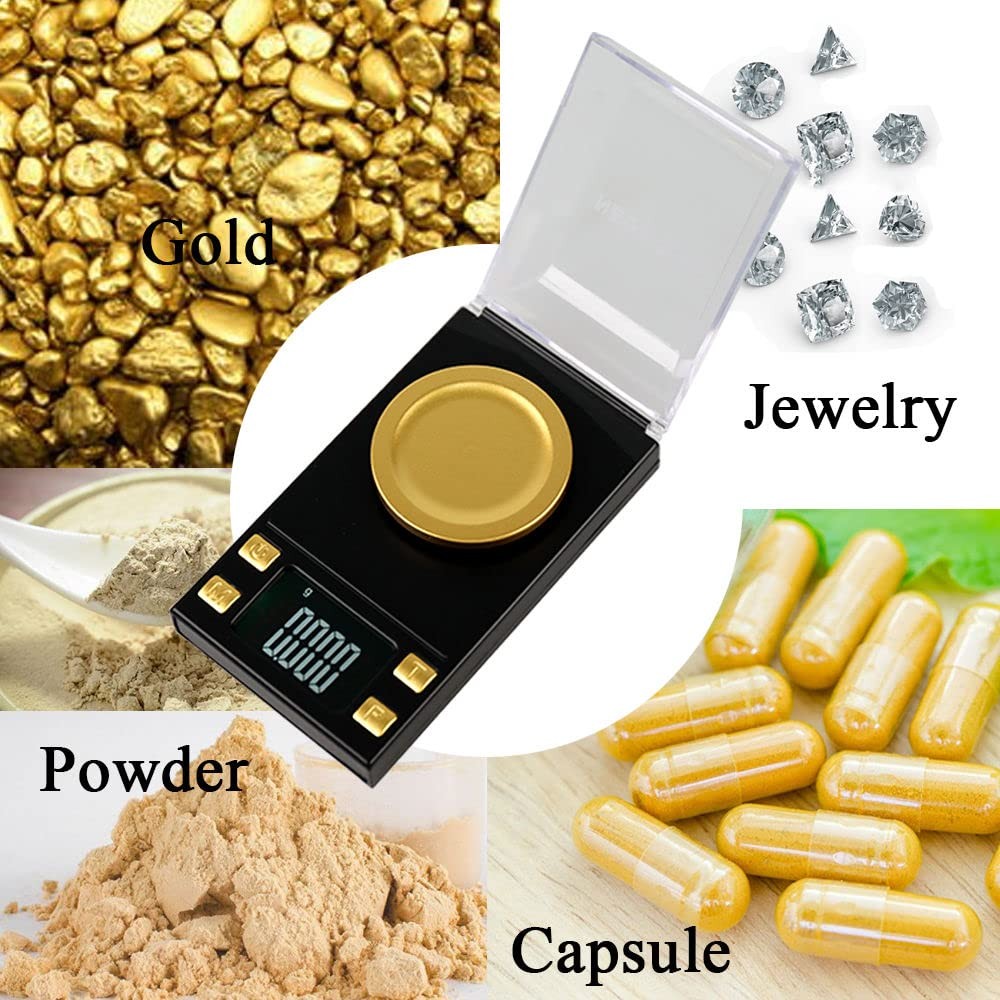 Milligram Scale, mg Scale 50g x 0.001g, Non-Stick Powder Pan, 0.02 Gold