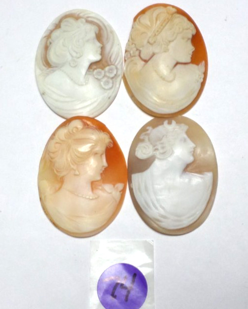 4 Vintage Loose Hand Carved Shell Woman XL Classic Cameos all are 50-52x37mm