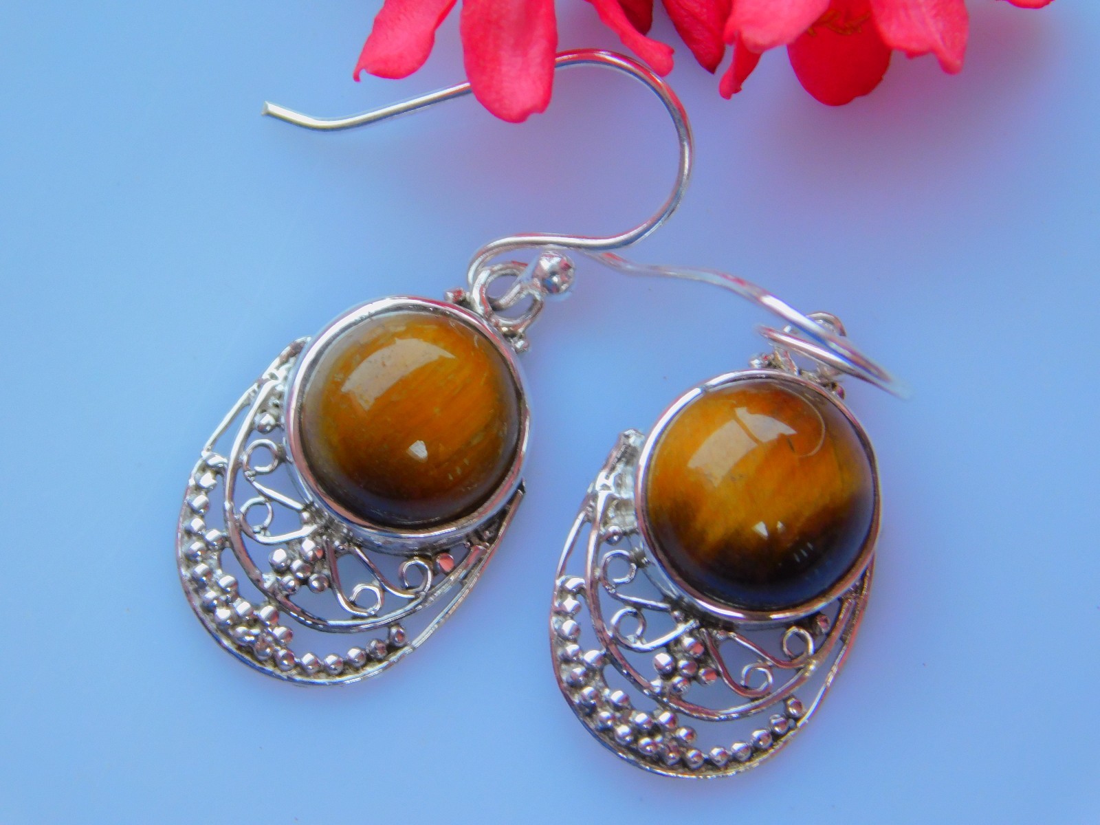 Stunning Top 925 Sterling Silver Earrings Solid Silver Earring With Tiger’s Eye