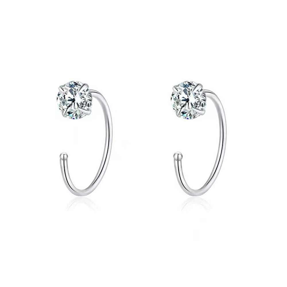 Elegant 999 Sterling Silver Hoop Earrings Zircon for Women Men Jewelry 6 8 10MM