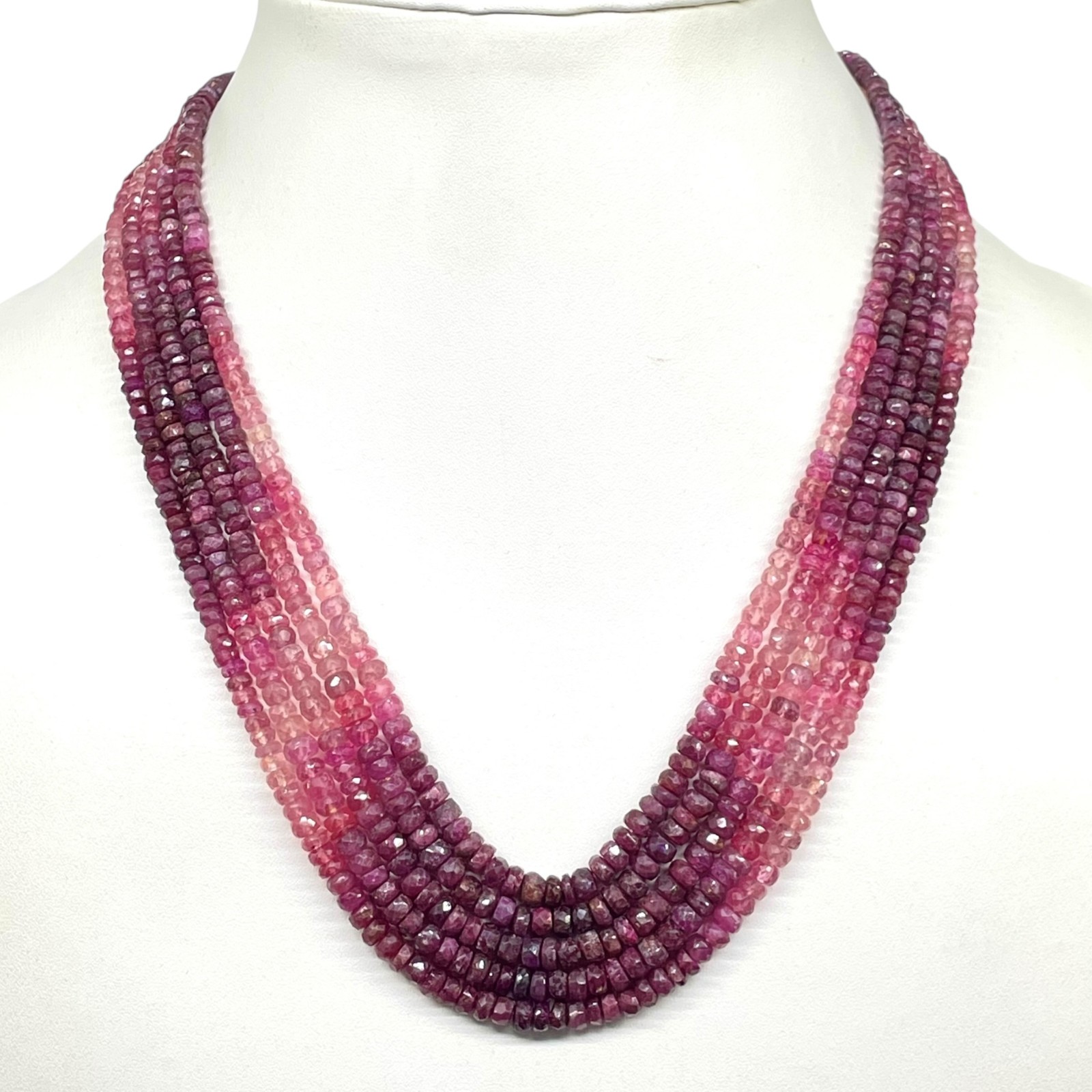 18 Inch Natural Ruby Necklace 3-4mm Shaded Faceted Cut Beads 925 Silver Clasp