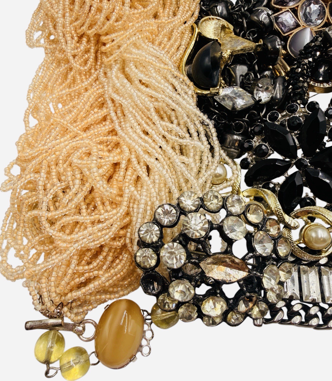 Vtg Black White Rhinestone Repair Craft Scrap Wedding Christmas Lbs Jewelry Art