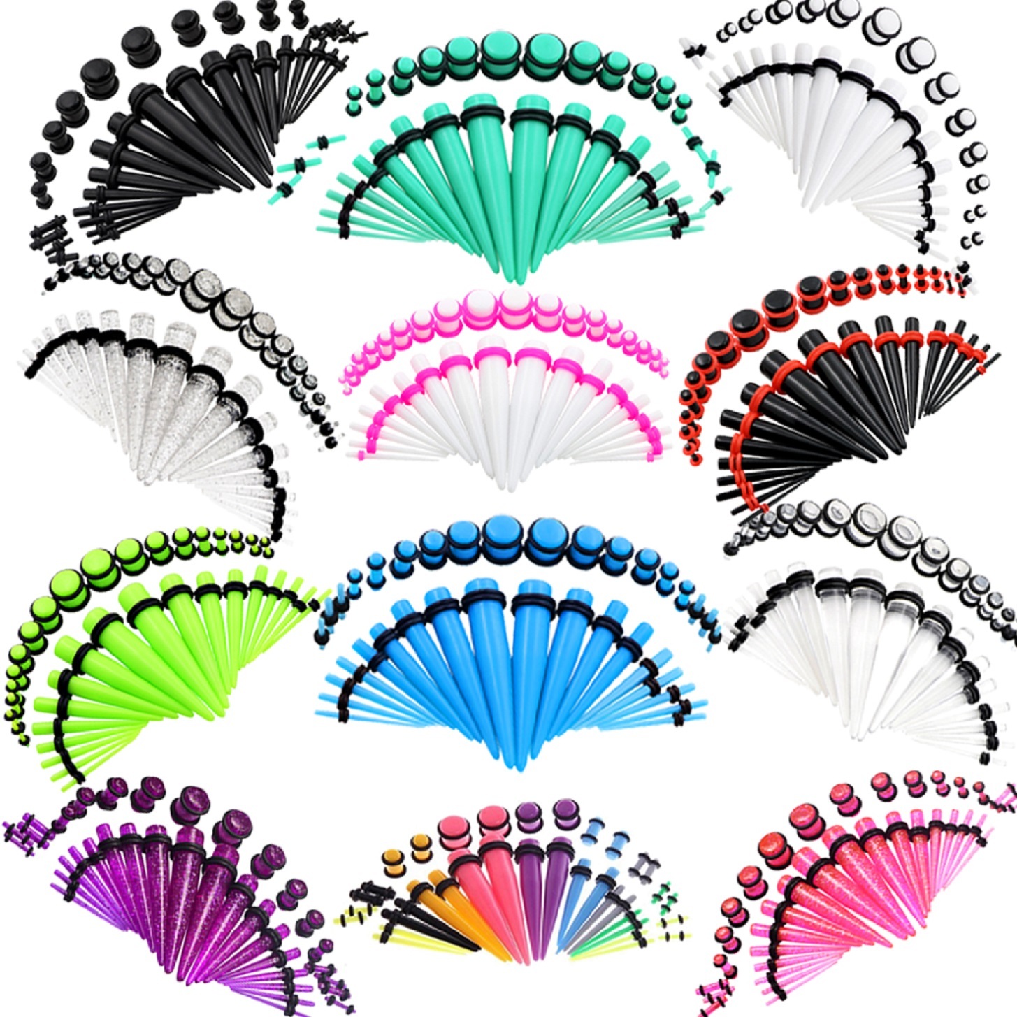 24-36PCS Ear Stretching Kit 14G-00G Acrylic Tapers Plugs Tunnels Gauges Set