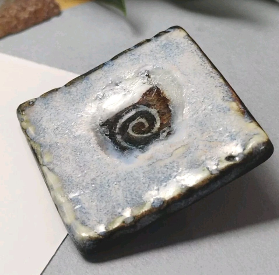 ARTISAN! 1.25″ x 1.25″ Glazed Handmade Ceramic Pin w/”Eye of God” Spiral Detail!