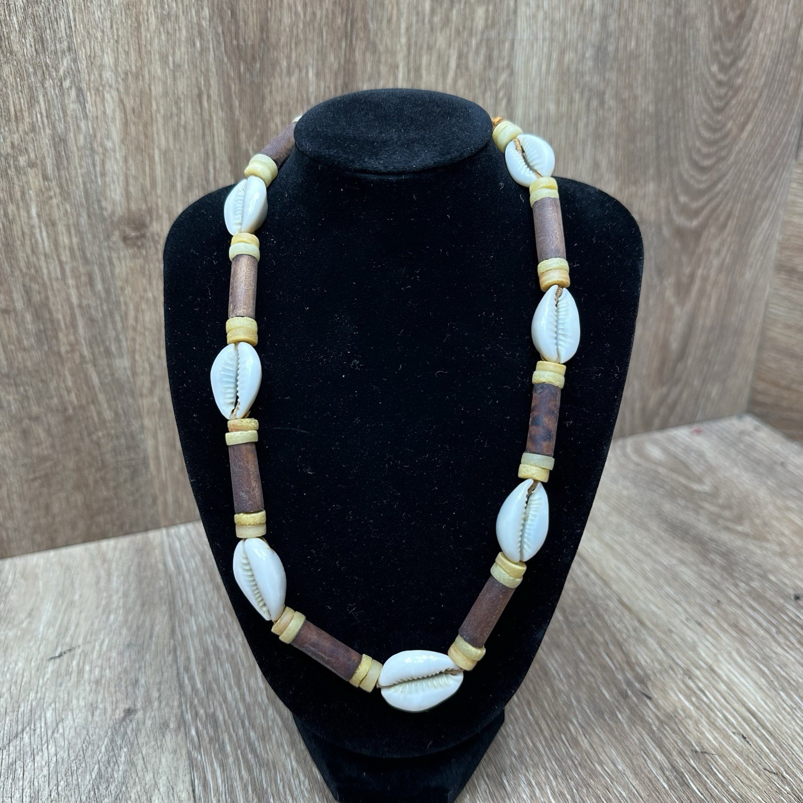 Vintage Cowrie Shell Necklace Boho Beach Jewelry With Brown Beads