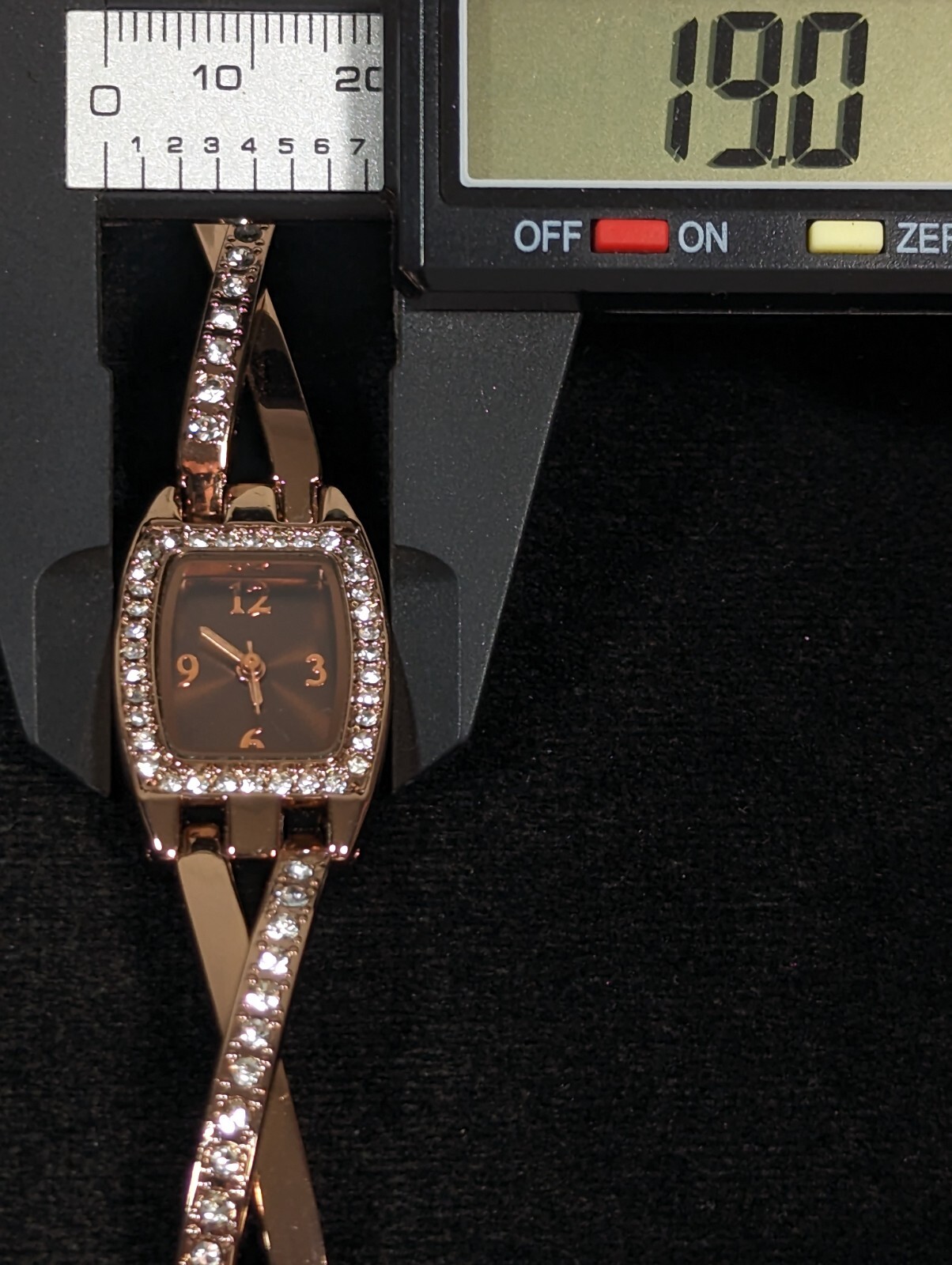 Brown Dial Crystal Accent Rectangle Case Link Bracelet Band Watch Womans 7.25 in