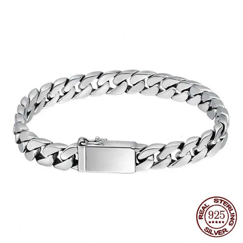 100% S925 Sterling Silver 8mm Punk Bracelet Unisex Jewelry Gift Durable
