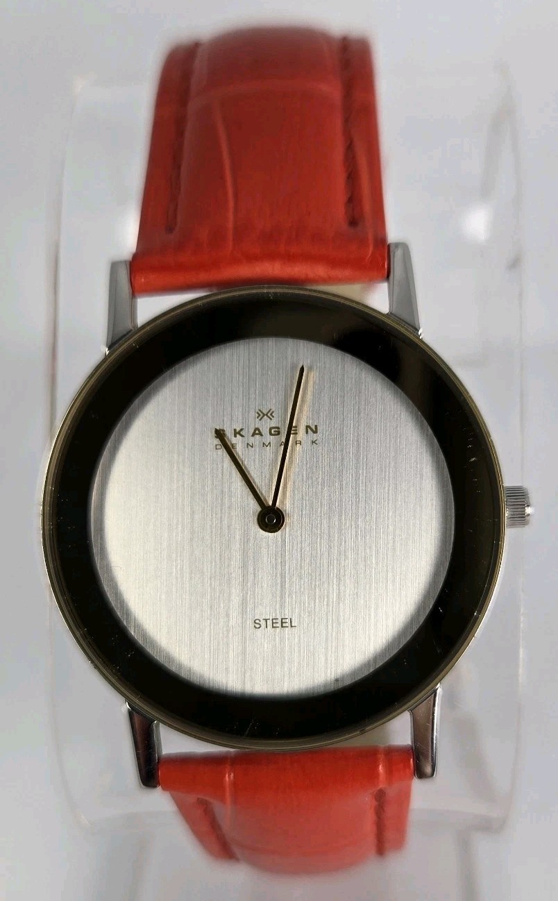 SKAGEN STEEL DENMARK WOMEN’S STAINLESS ST ULTRA SLIM SILVER DIAL LEATHER BAND