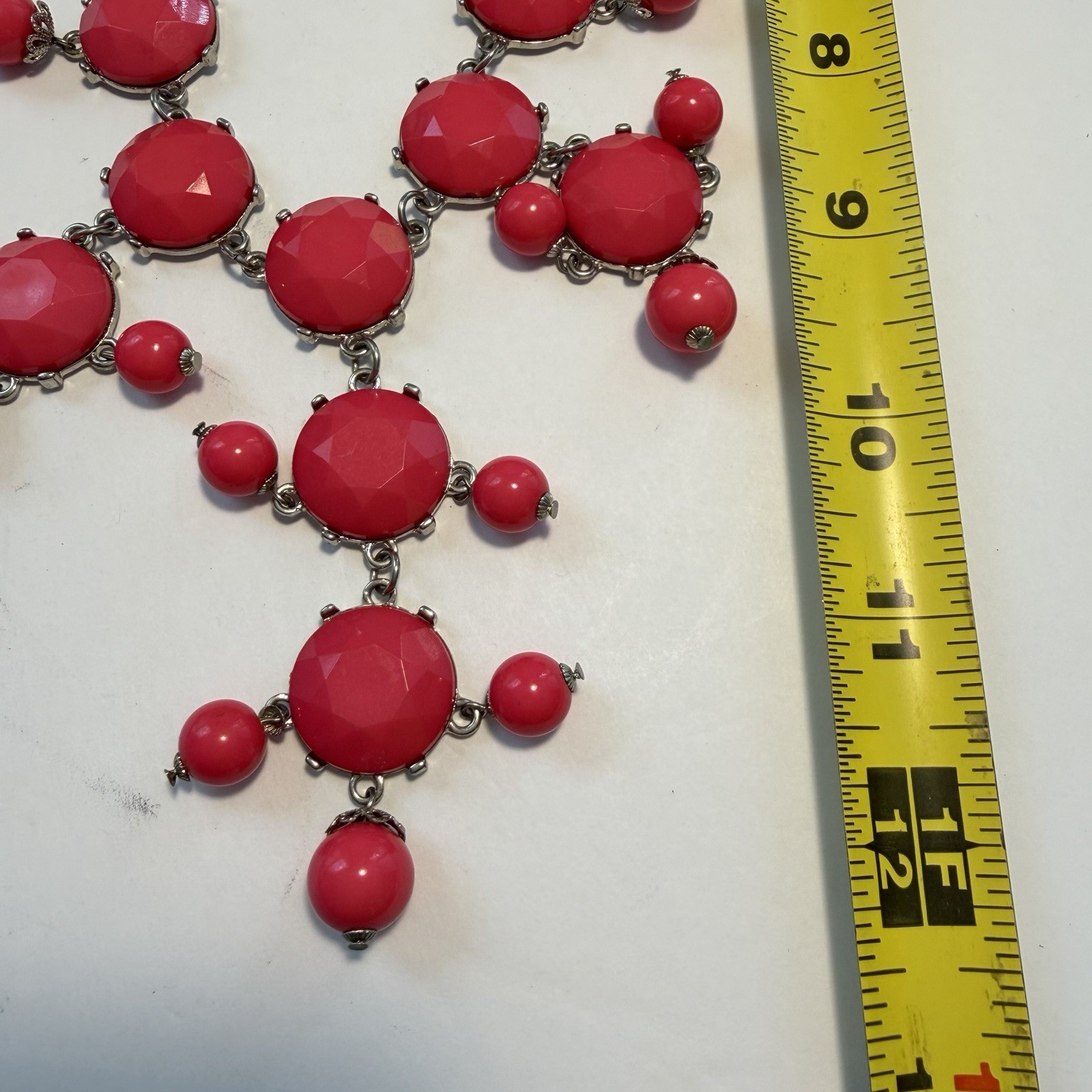 LOFT Hot Pink Bubble Bead Statement Necklace Silver Tone Chain Bib Cluster
