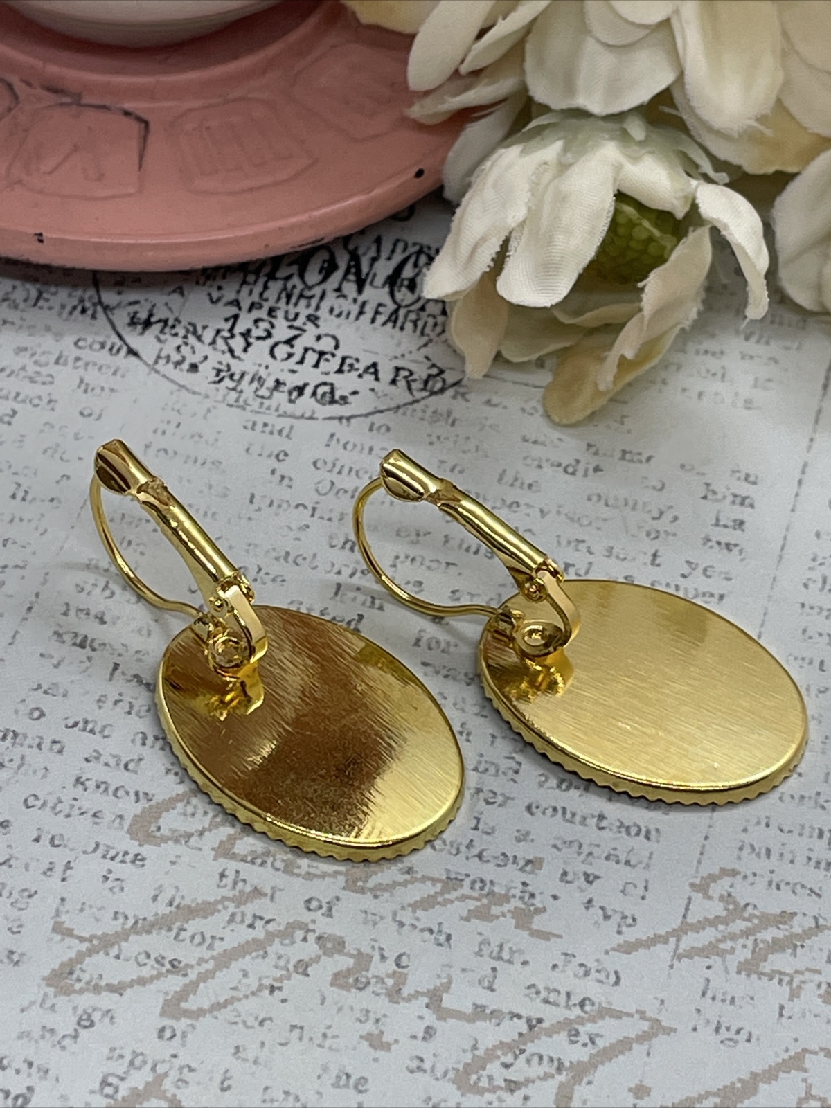 Gold Cream & Black Victorian Angel Wedding Anniversary Earrings Cameo Birthday