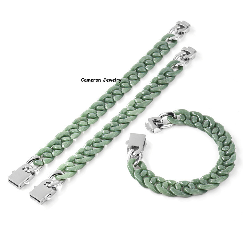 Real Grade A Natural Green Jade Jadeite Cuban Curb Link Bracelet 5.9-9.4Inch