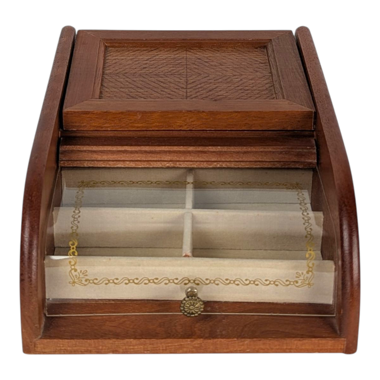 MCM Mid-Century Modern Vanity Table Top Jewelry Box – Wood With Acrylic Top