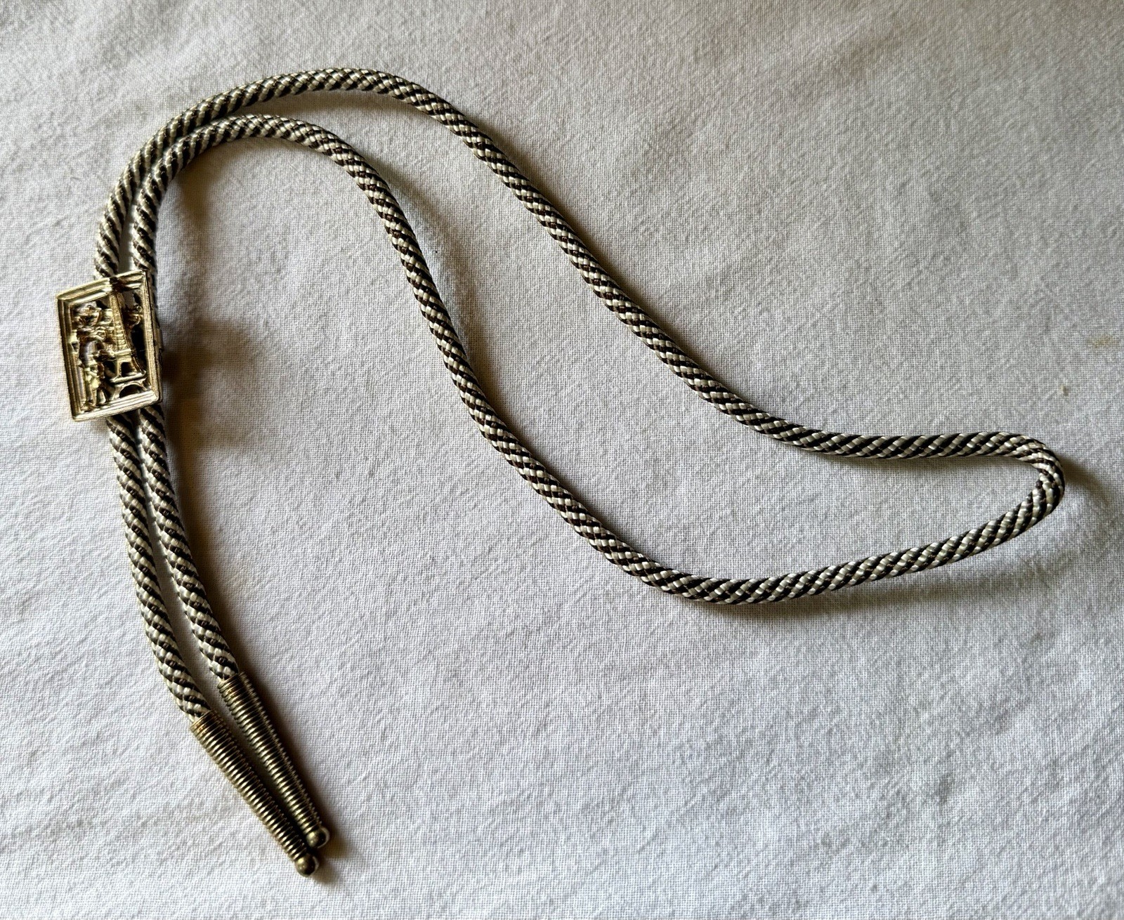 Vintage Brass Bolo Tie “Gay Paree” With Paris Eiffel Tower Raised Image