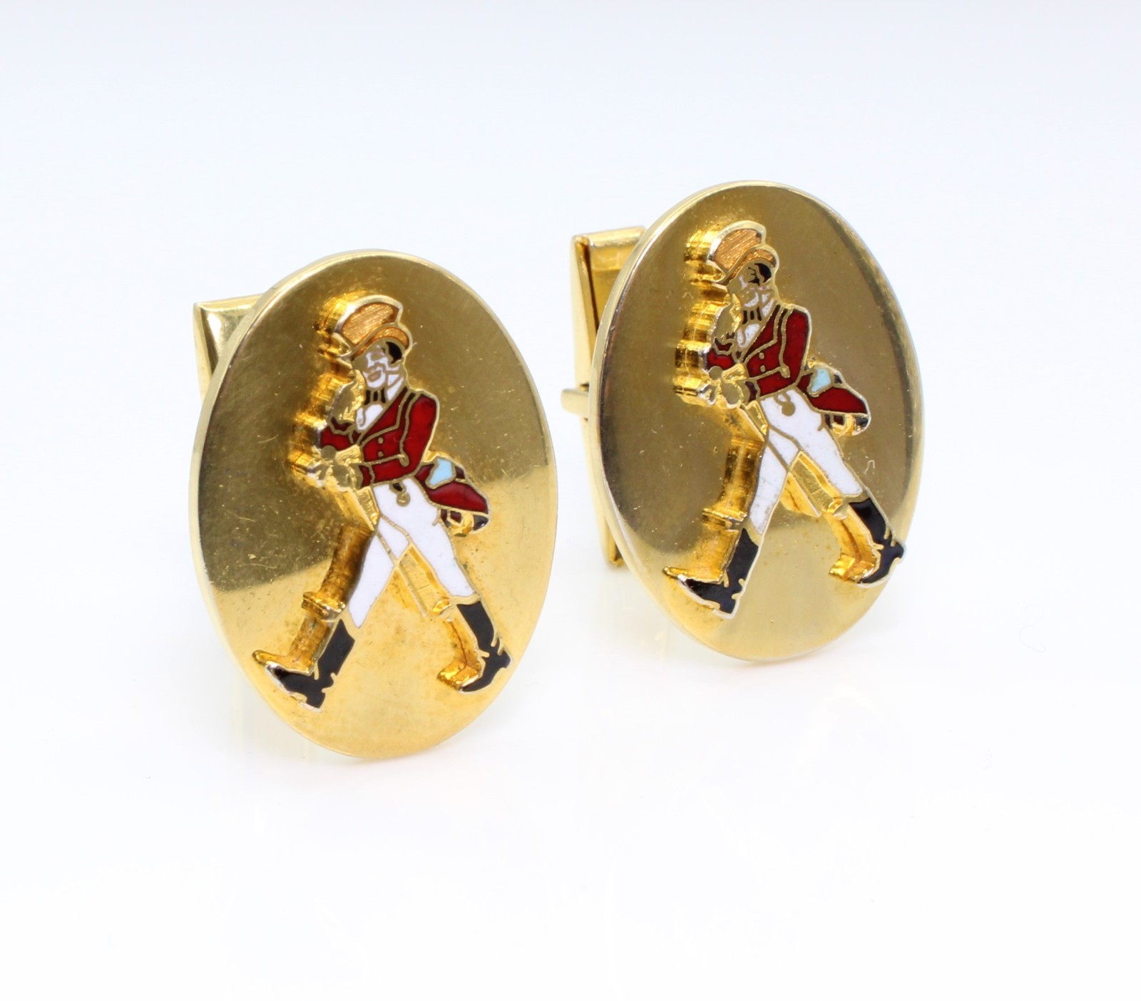 Vintage Kinney Co. Prov. RI Johnnie Walker Red Label Enamel Cufflinks Gold Tone