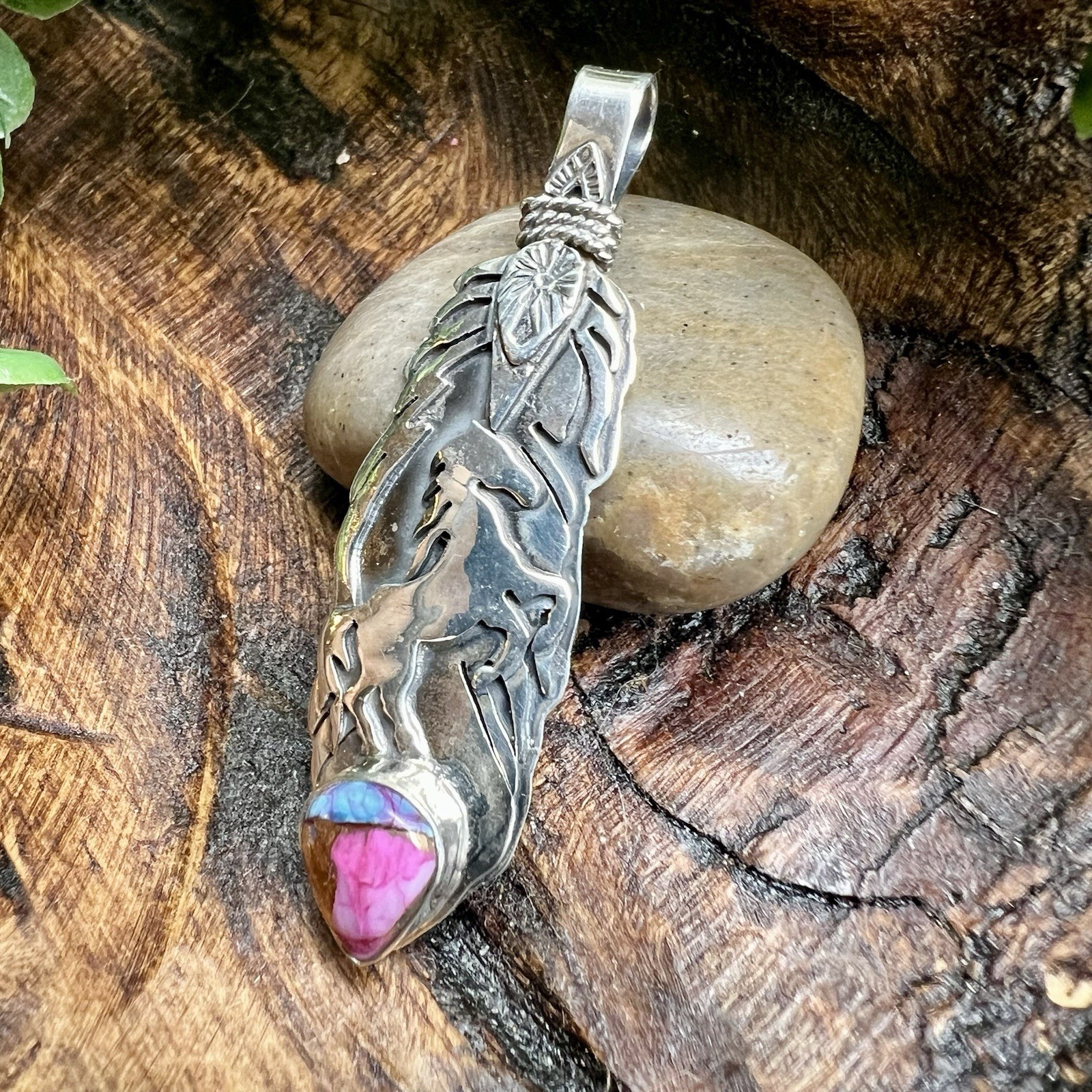 925 Sterling Silver Horse Feather Pendant | Dahlia | Solid Back | Southwestern