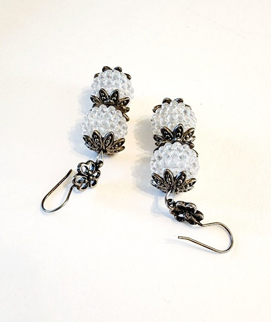 Silver tone dangle drop beaded earring 2 1/4″