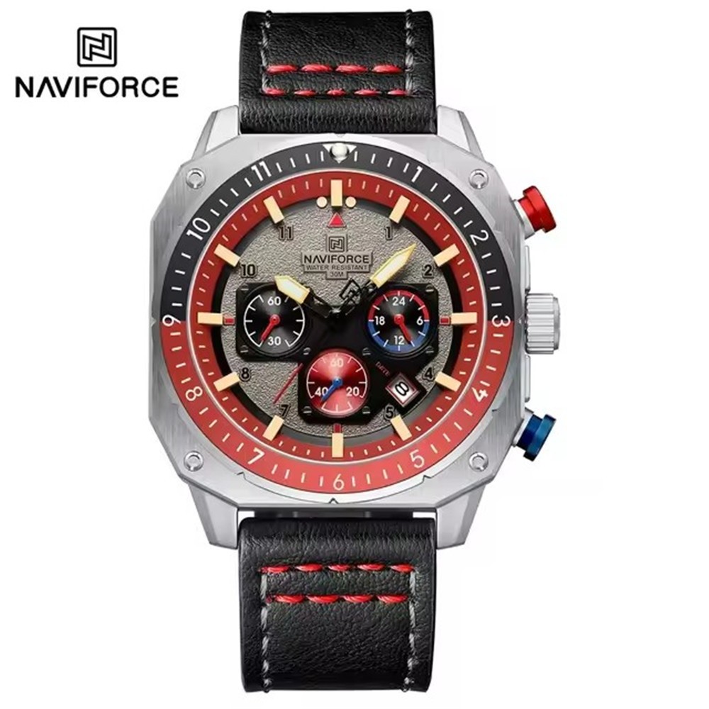 NAVIFORCE Men Watches Military Chronograph Square Watch Leather Date Wristwatch